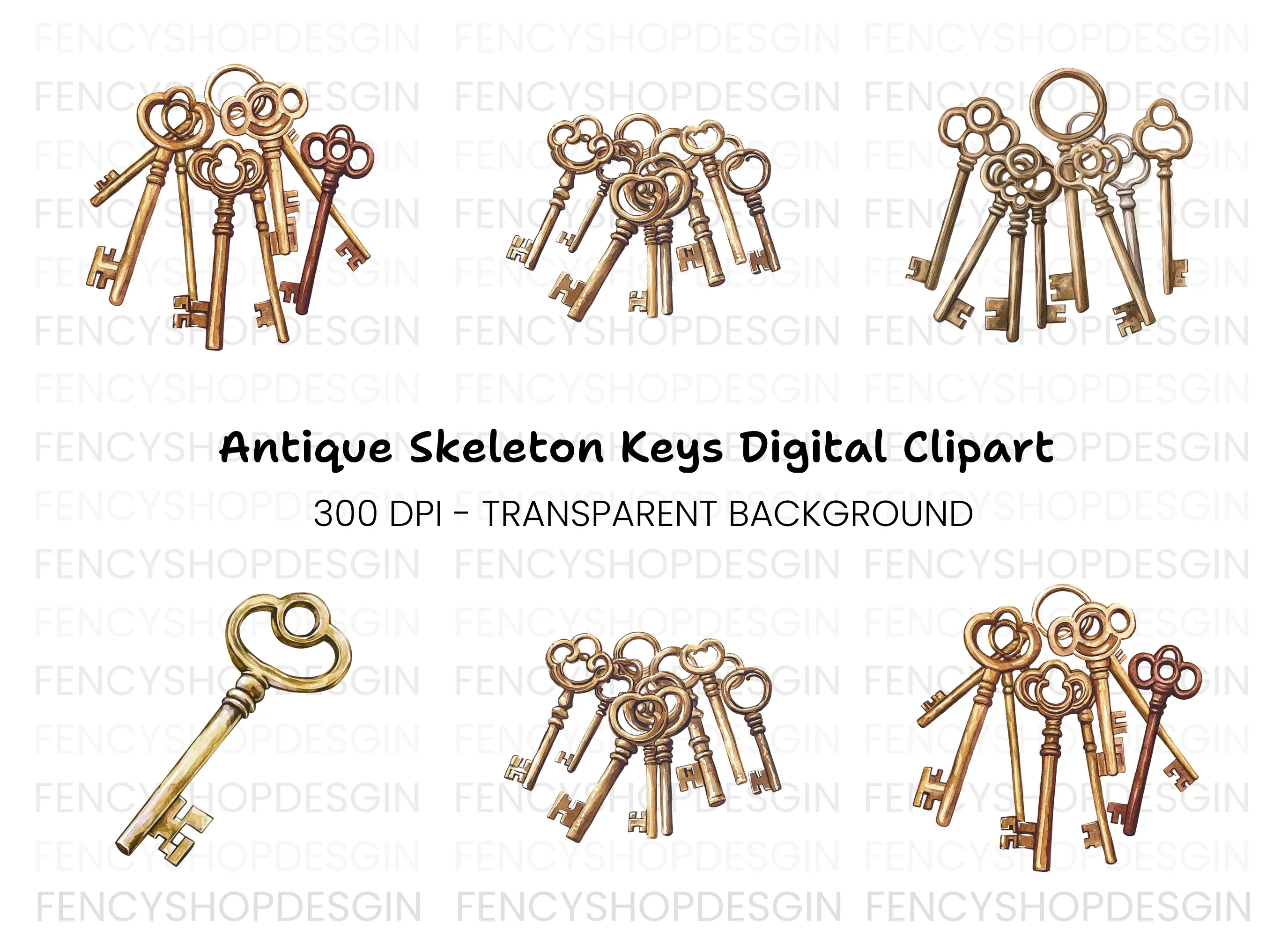 Vintage Key Clipart Bundle