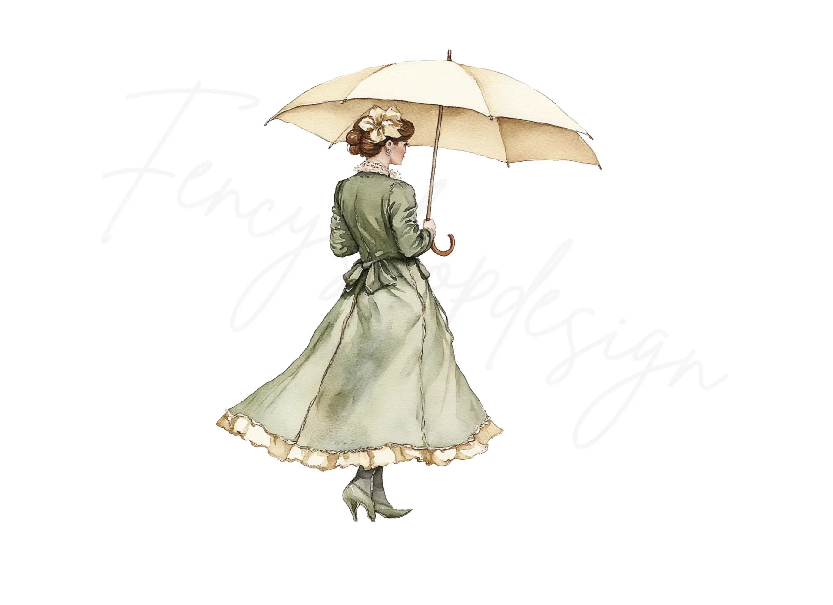Vintage Lady With Umbrella Clipart Bundle - Image 2