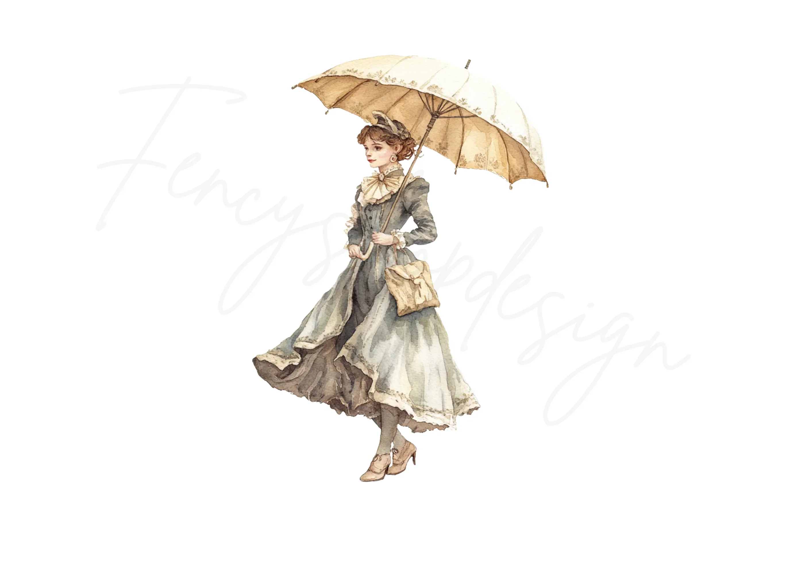 Vintage Lady With Umbrella Clipart Bundle - Image 3