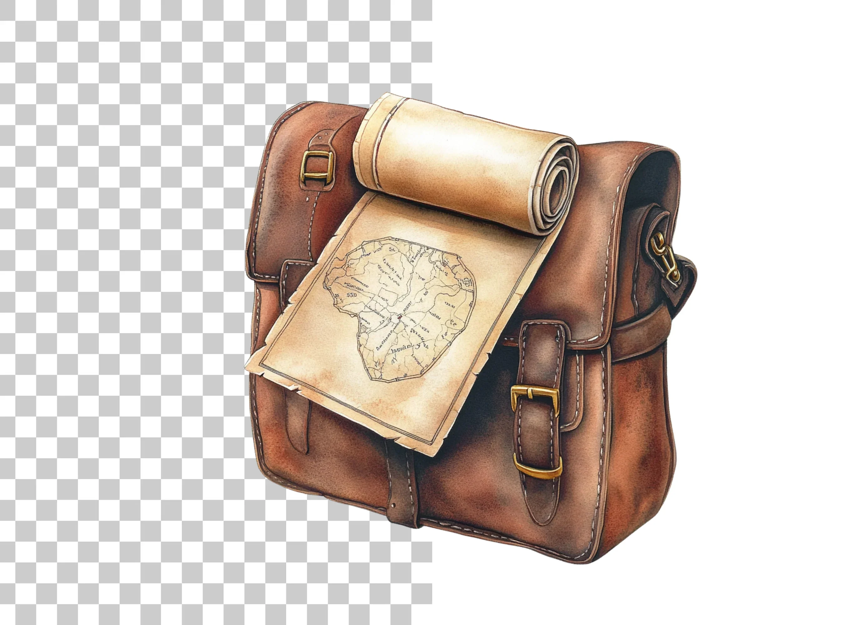 Vintage Leather Satchel with Old Maps Clipart Bundle - Image 2