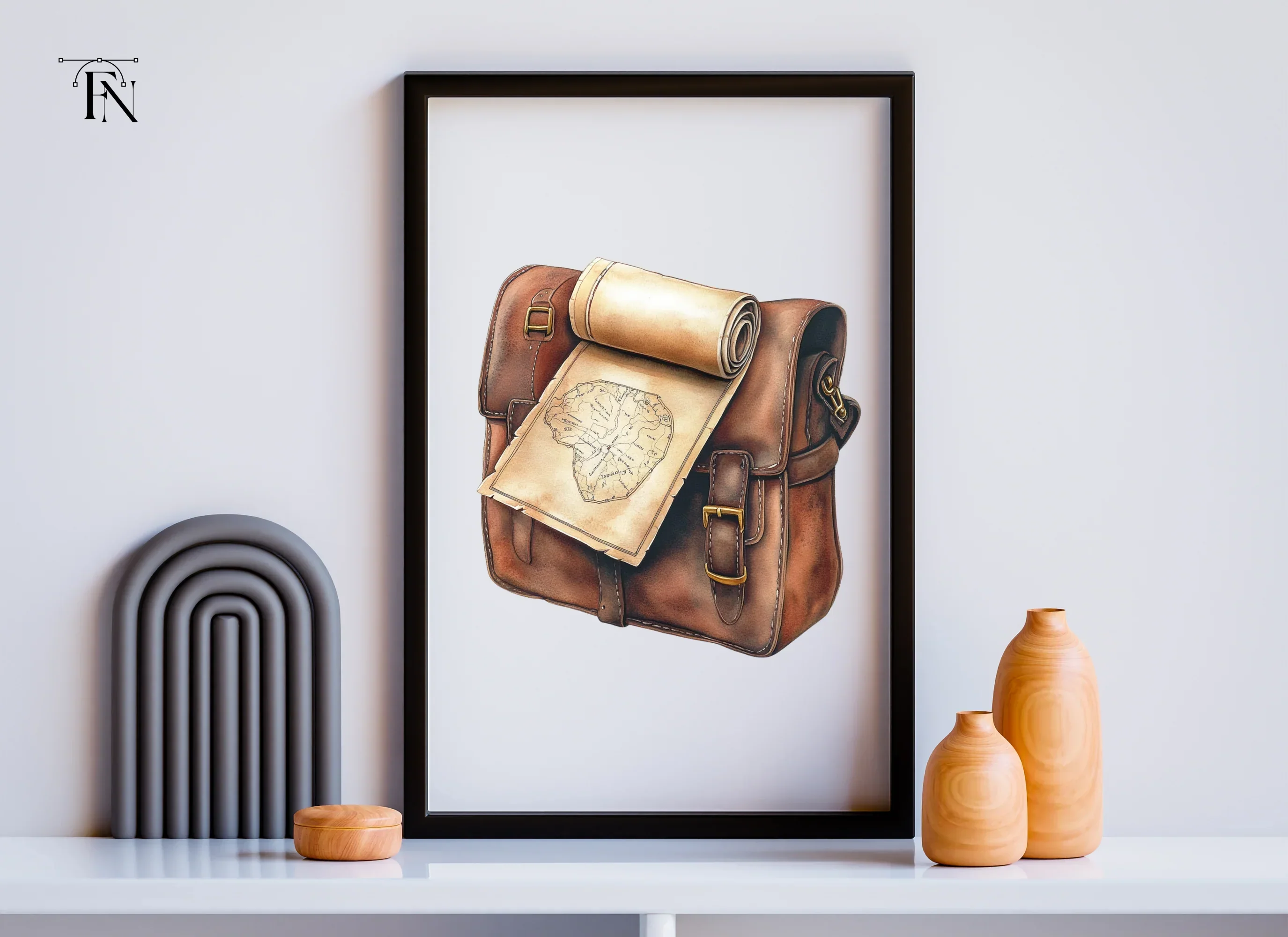 Vintage Leather Satchel with Old Maps Clipart Bundle - Image 6