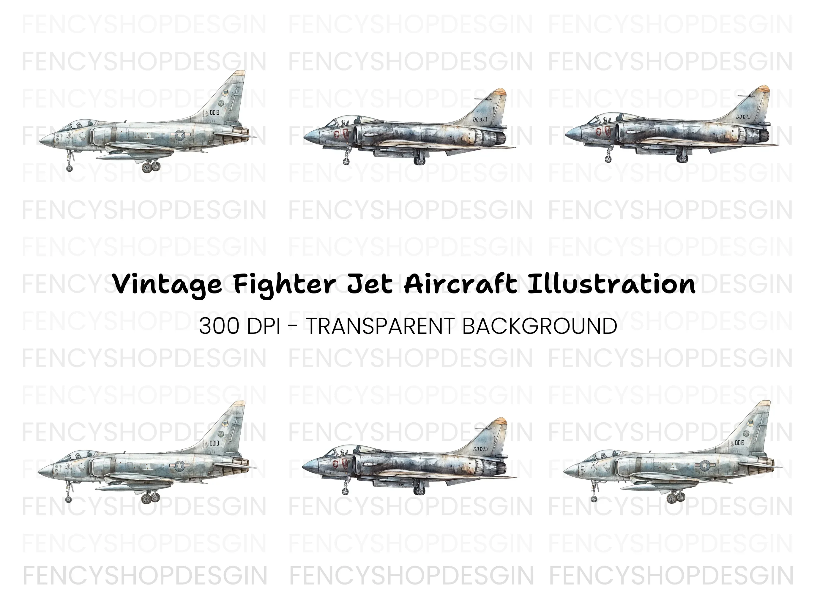 Vintage Military Jet Aircraft Clipart Bundle