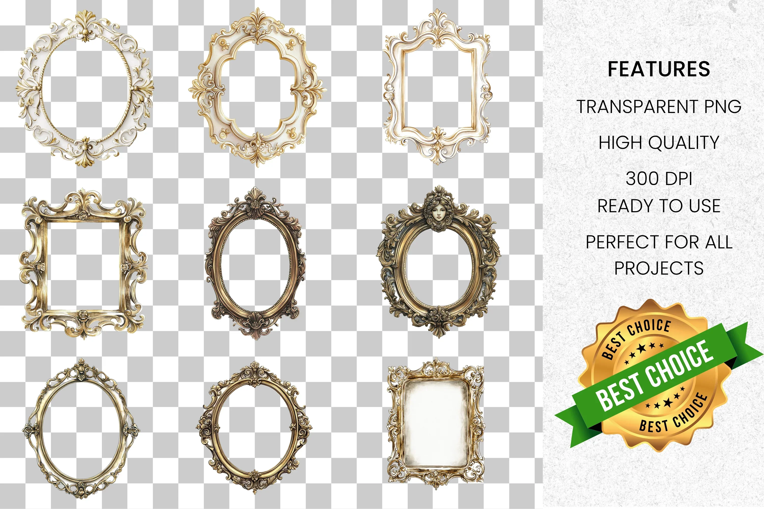 Vintage Ornate Gold Frames Clipart Bundle - Image 2