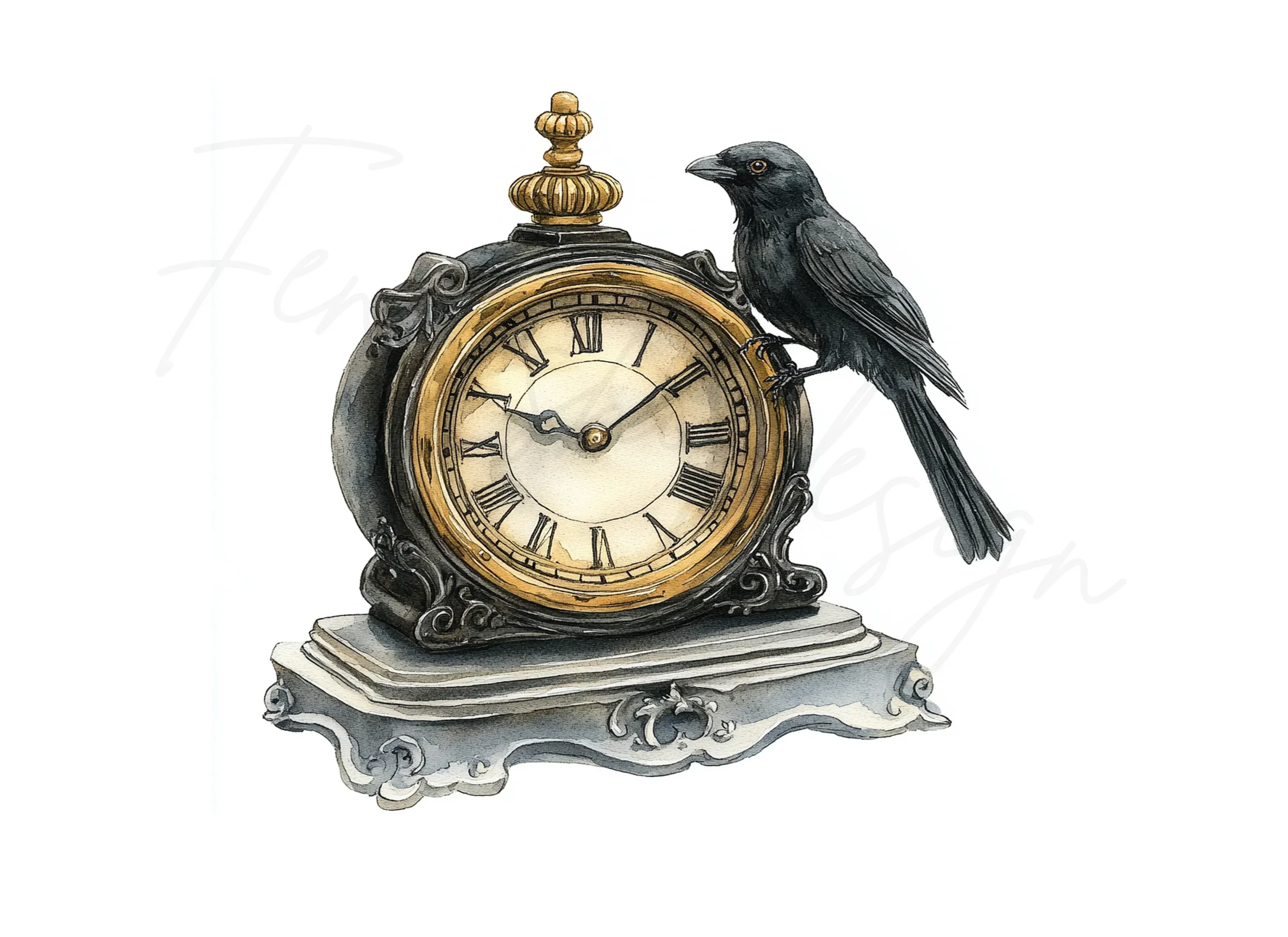 Vintage Raven Clock Clipart Bundle - Image 2