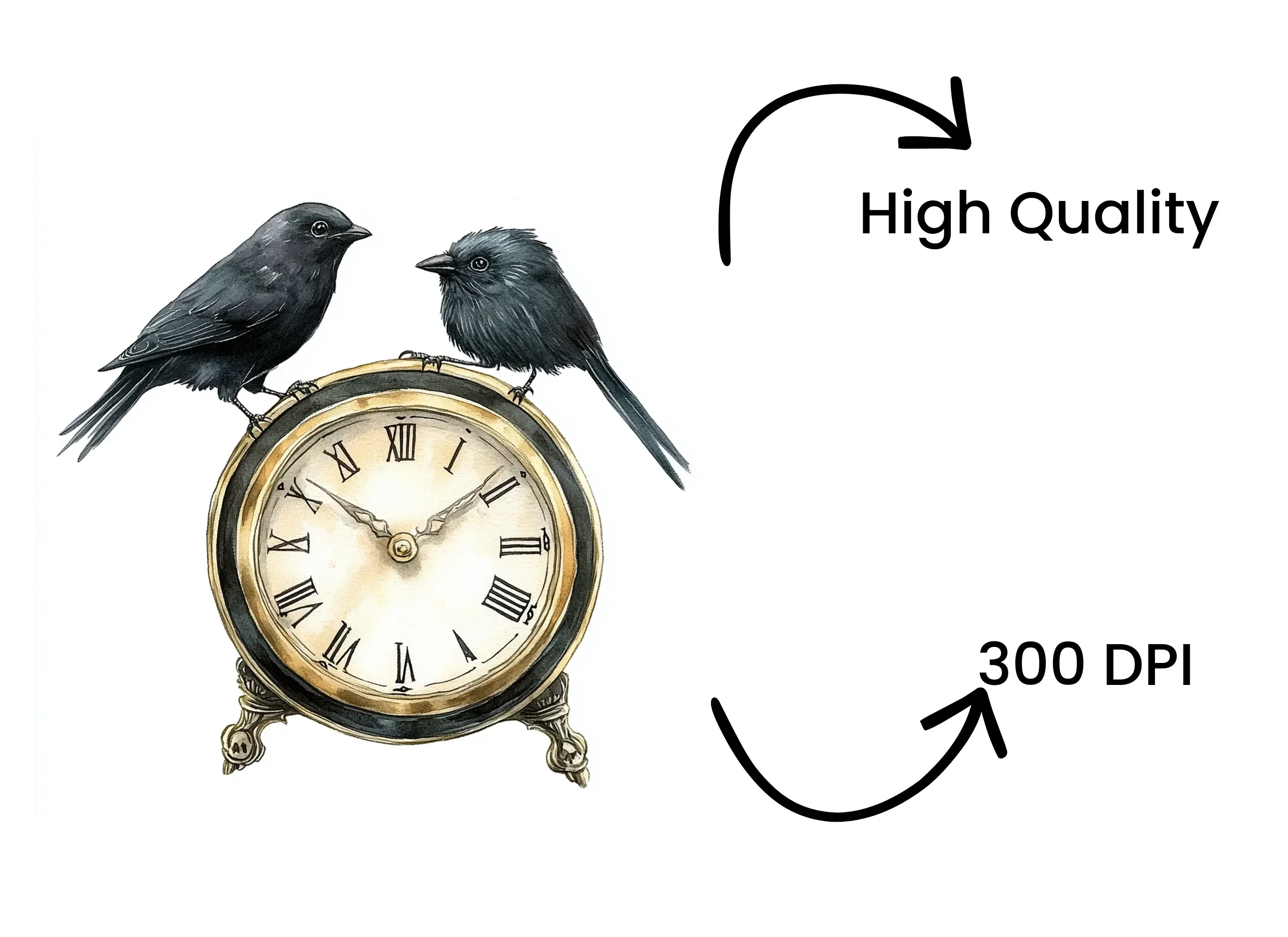 Vintage Raven Clock Clipart Bundle - Image 4