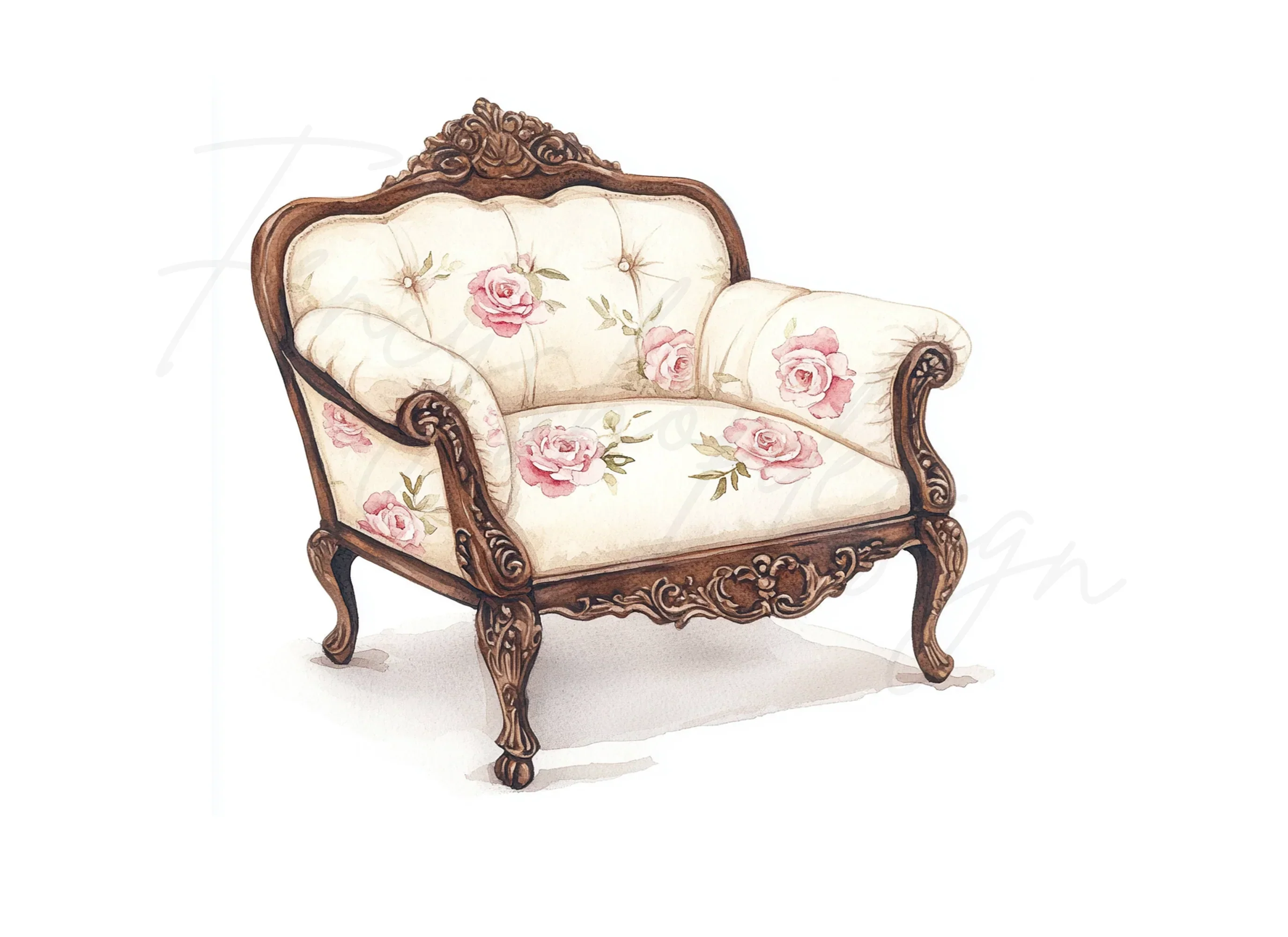 Vintage Rose Armchair Clipart Bundle - Image 3