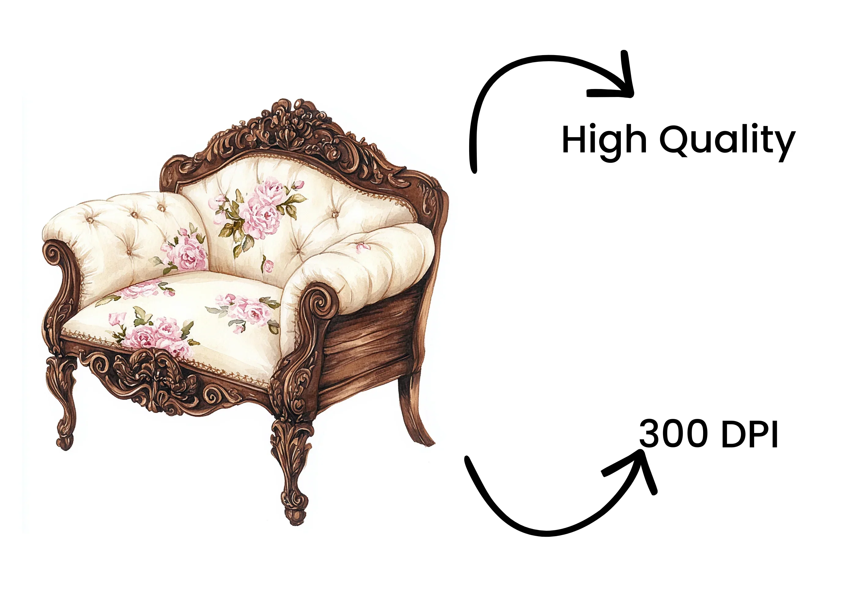 Vintage Rose Armchair Clipart Bundle - Image 4