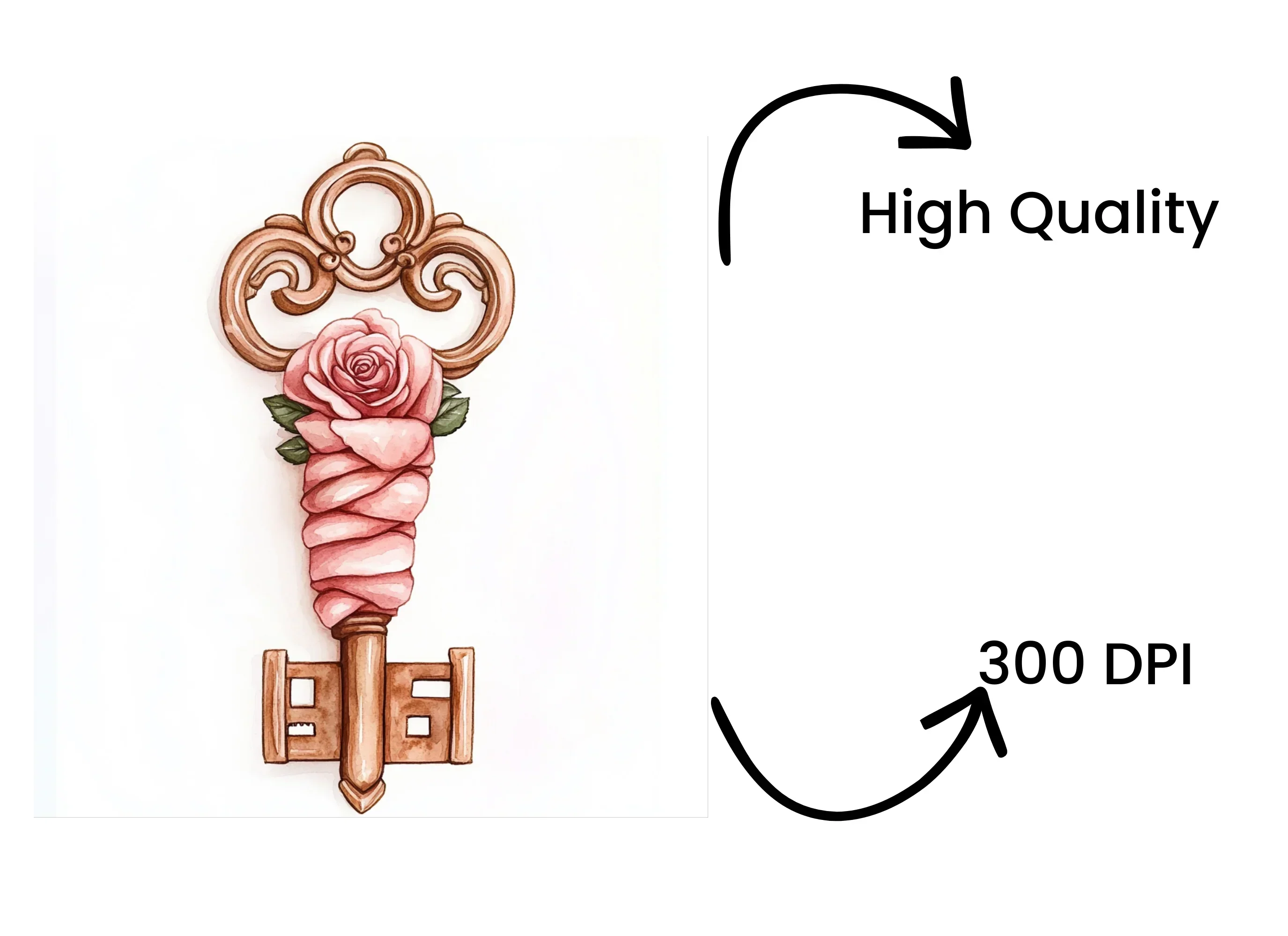 Vintage Rose Key Clipart Bundle - Image 4