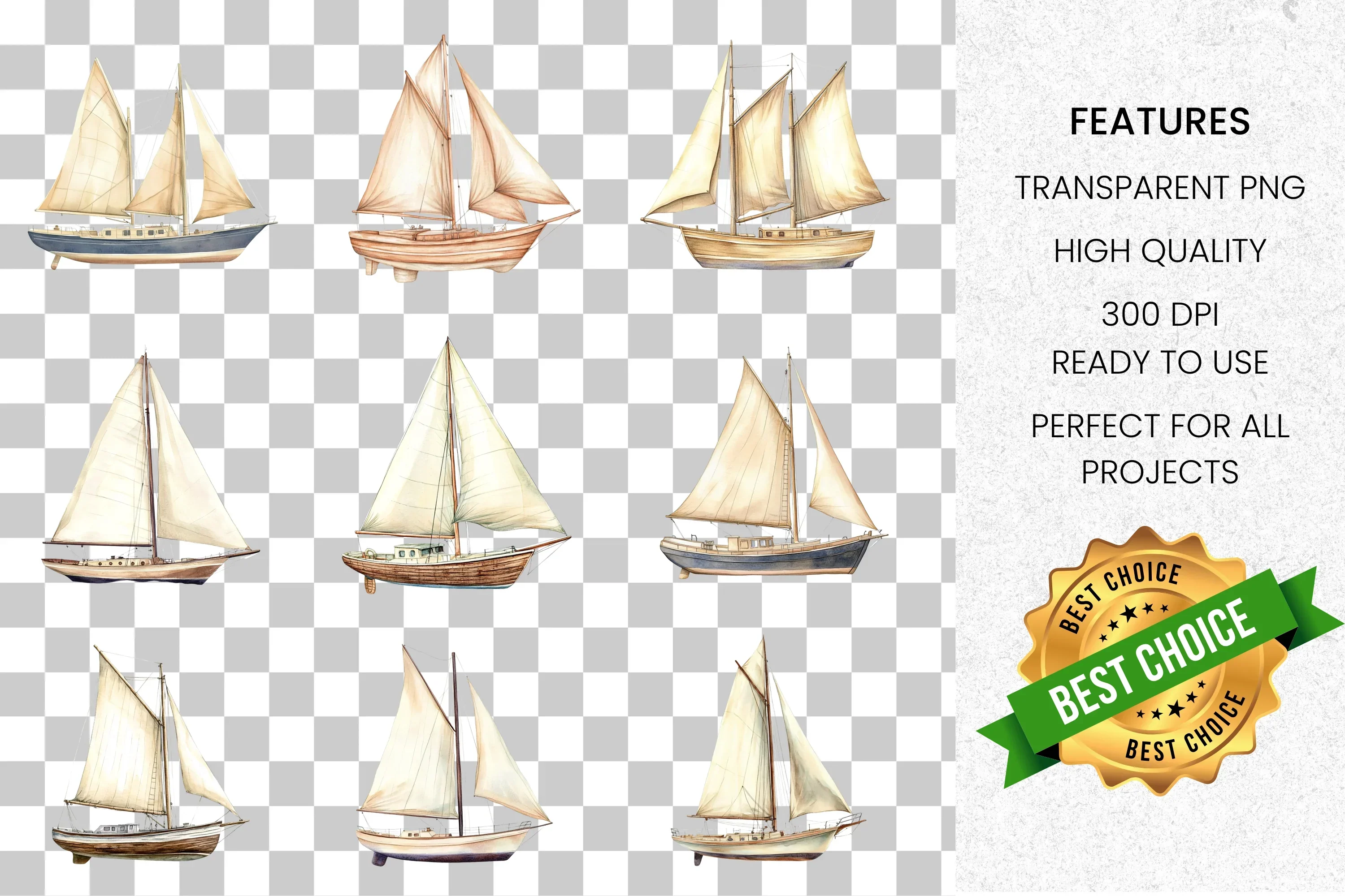 Vintage Sailboat Clipart Bundle - Image 8