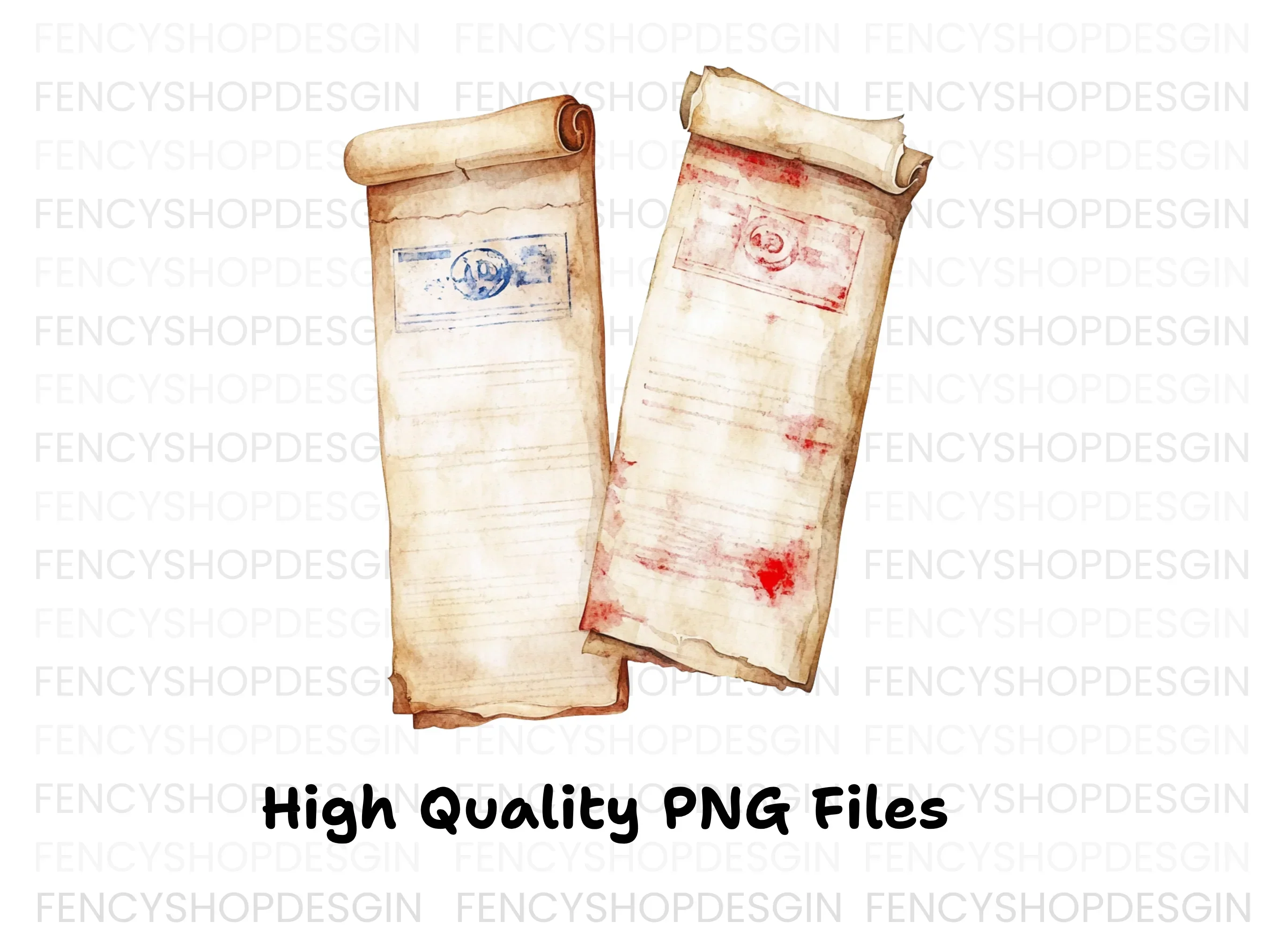 Vintage Scroll Blue Stamp Clipart Bundle - Image 2
