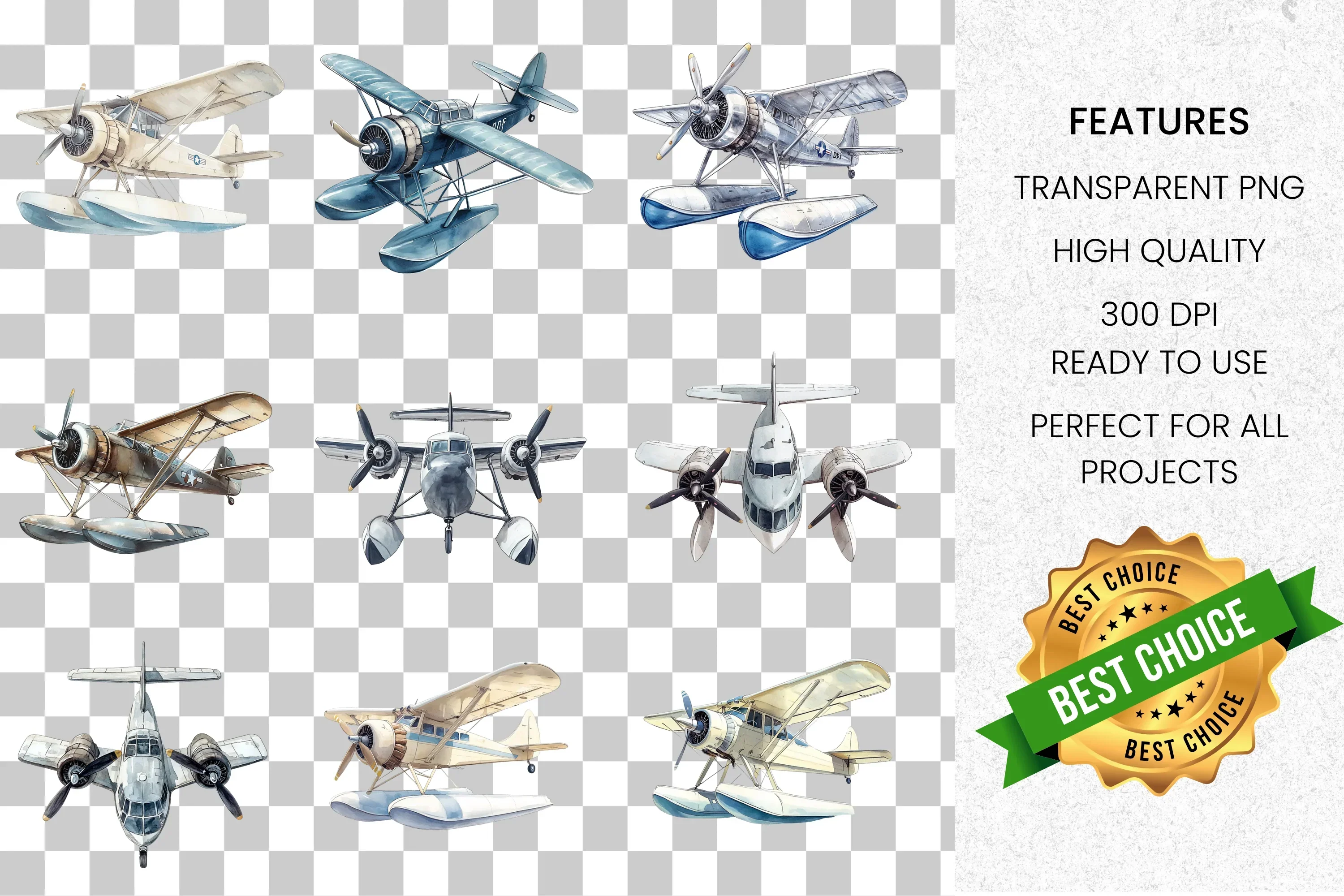 Vintage Seaplane Clipart Bundle - Image 8
