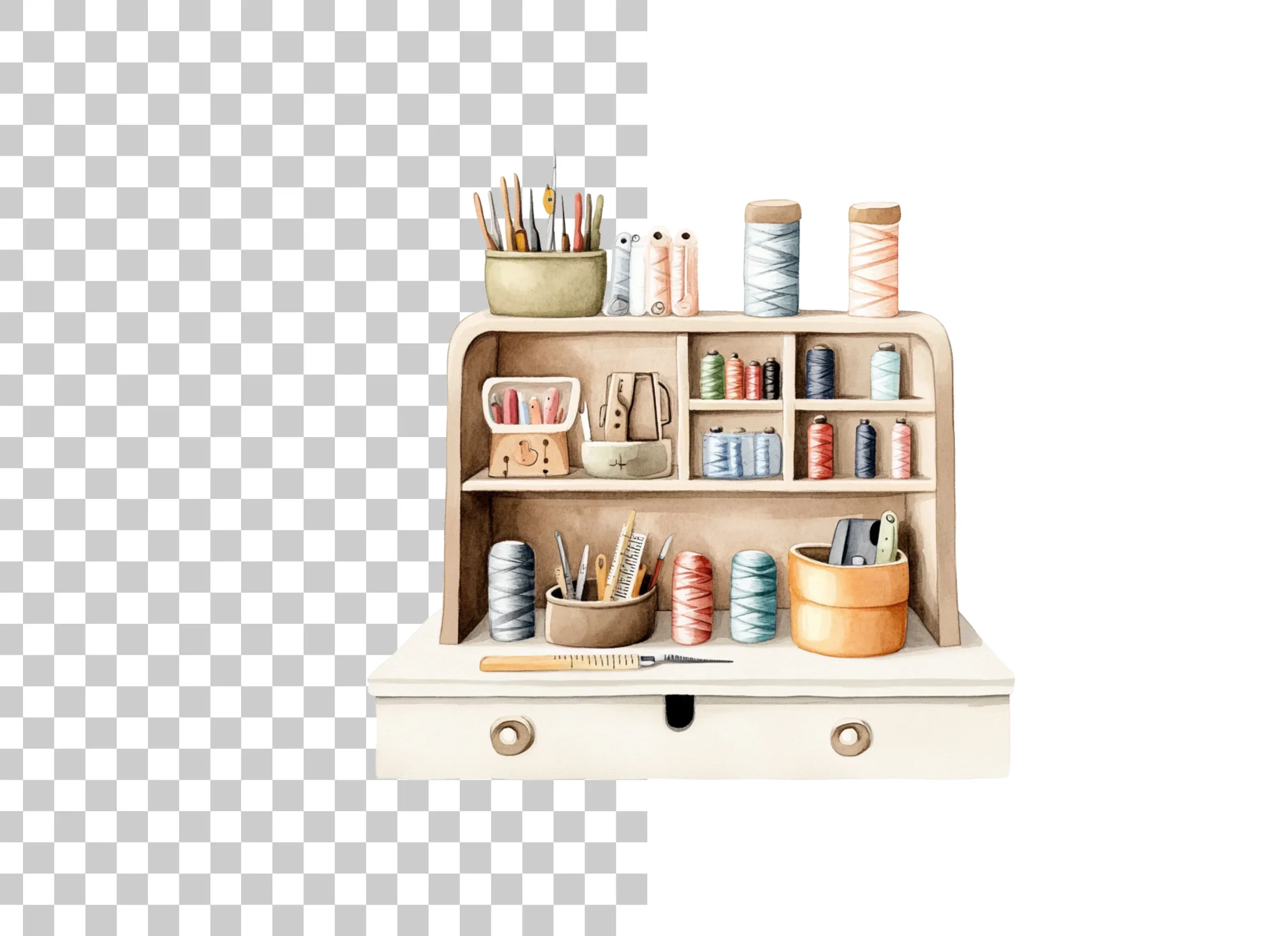 Vintage Sewing Desk Clipart Bundle - Image 3