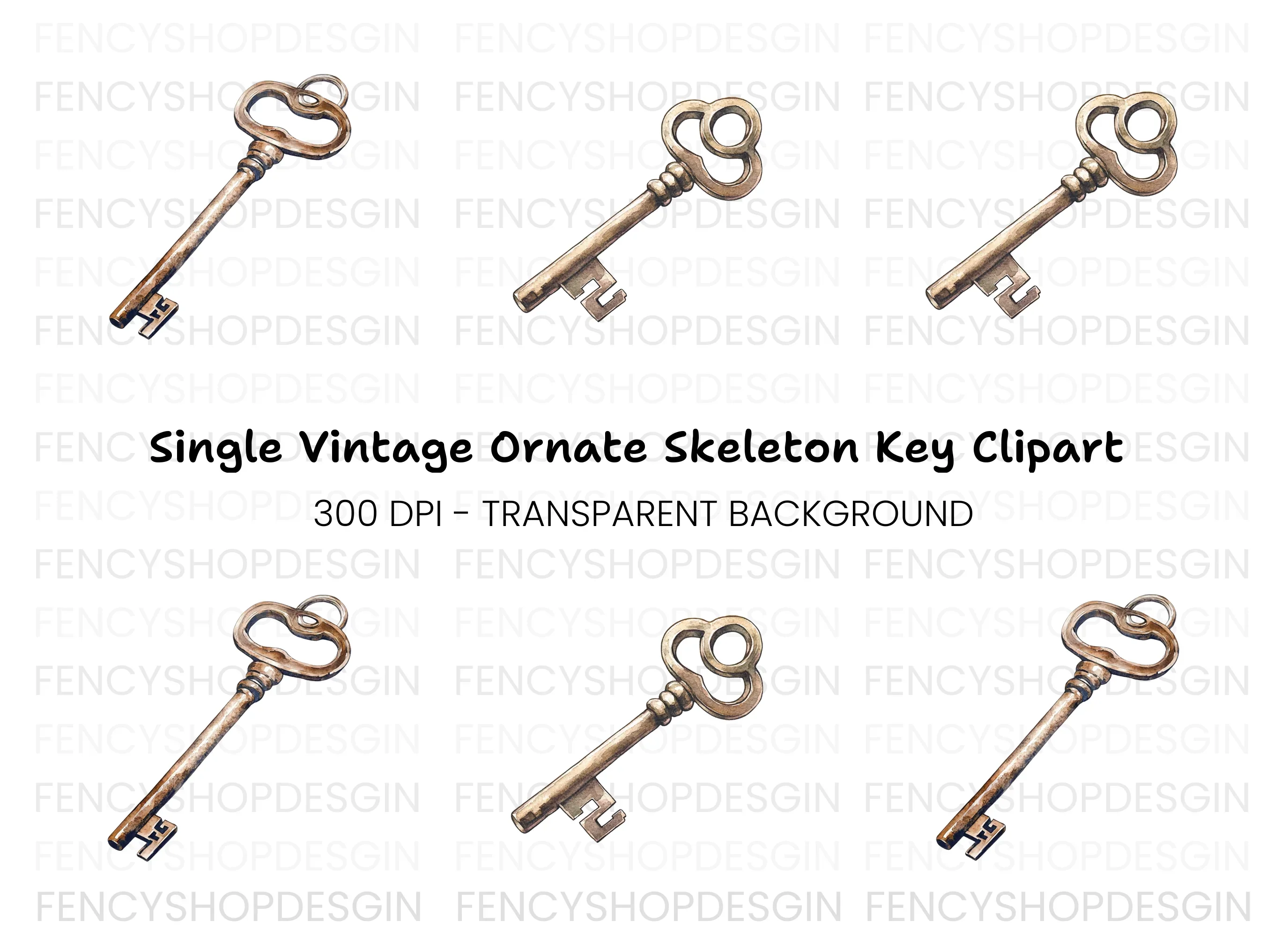 Vintage Skeleton Key Clipart Bundle