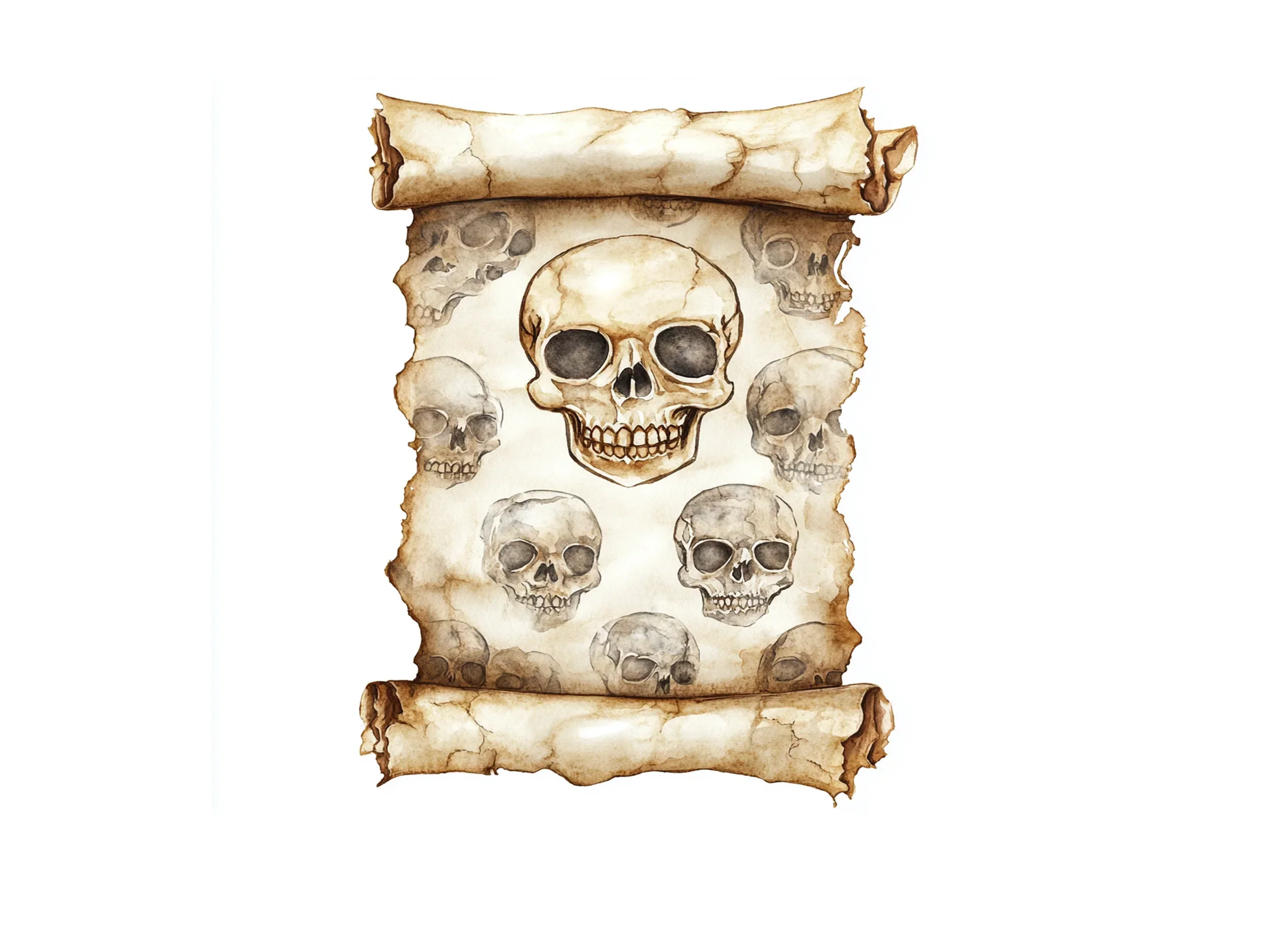 Vintage Skull Scroll Clipart Bundle - Image 3
