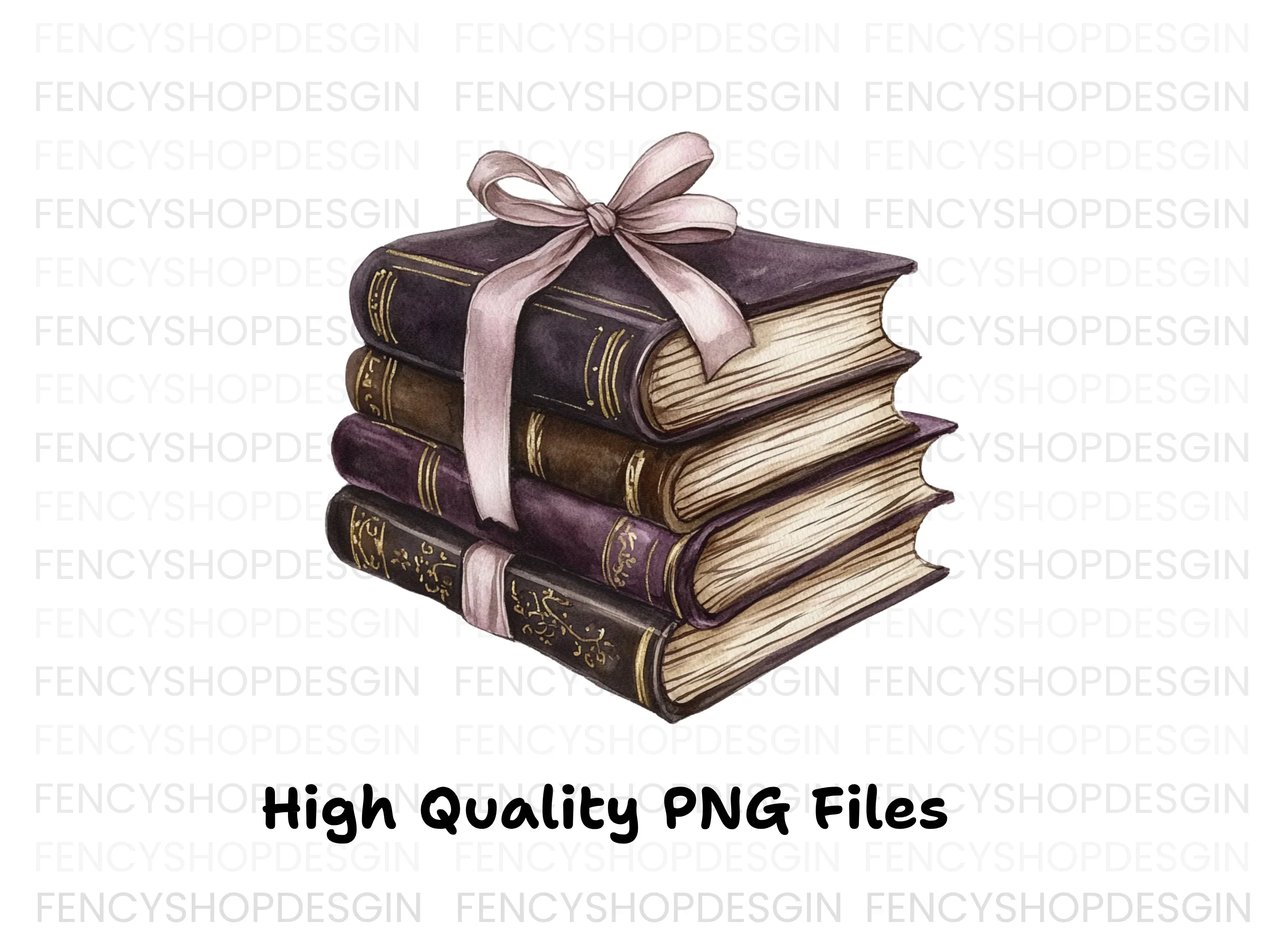 Vintage Stacked Books with Ribbon Clipart Bundle - Image 2