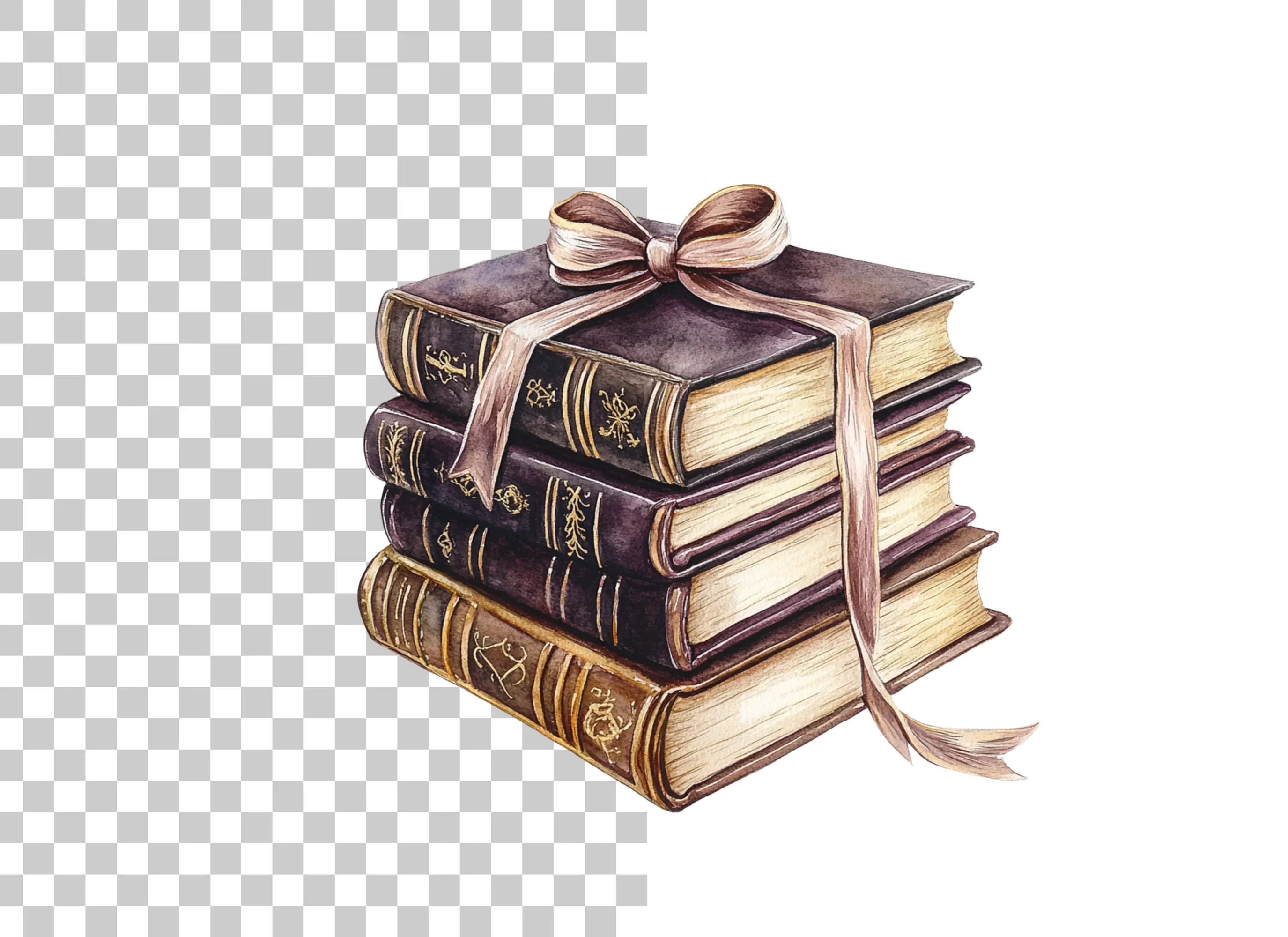 Vintage Stacked Books with Ribbon Clipart Bundle - Image 3