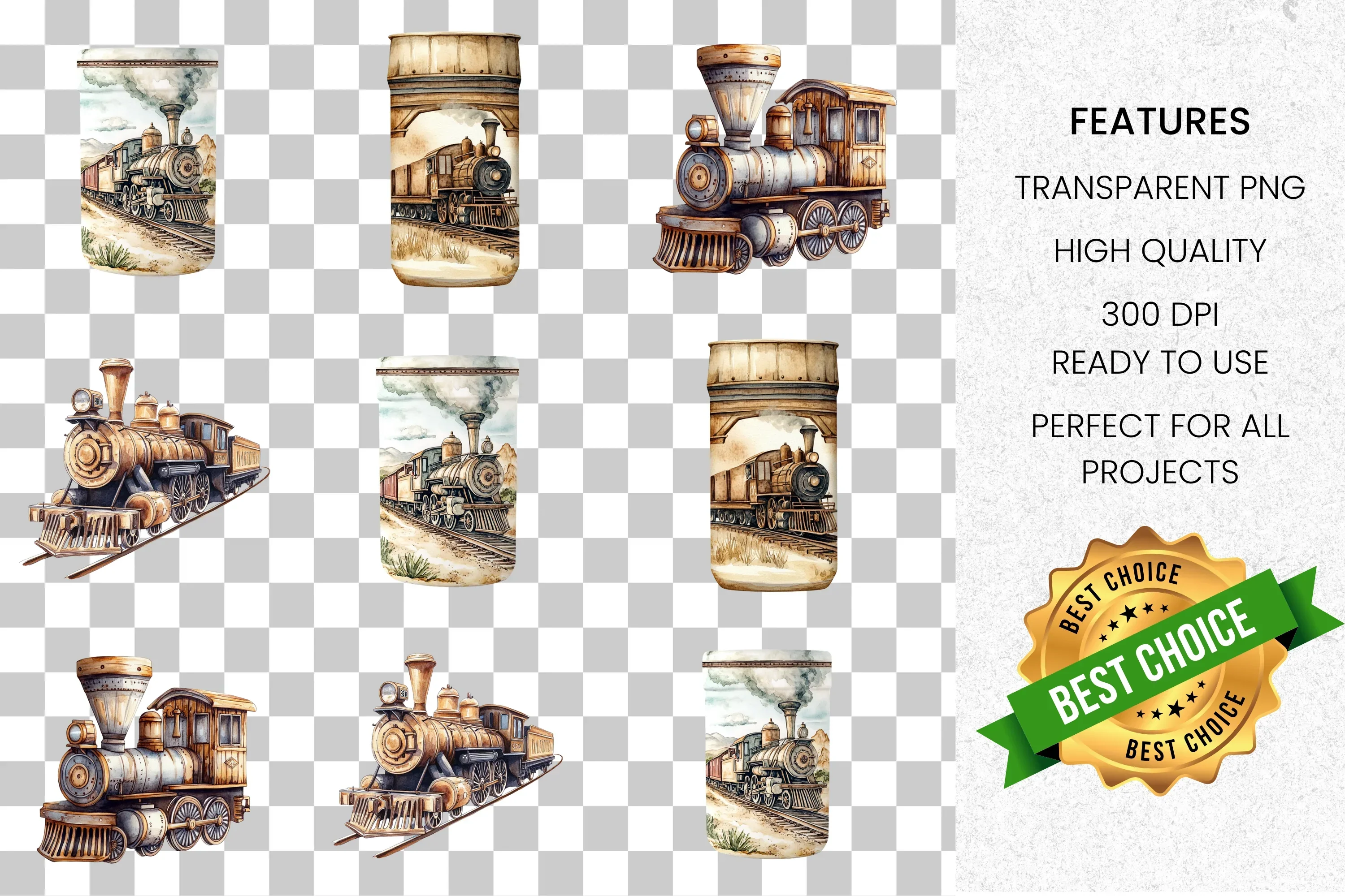 Vintage Steam Train Clipart Bundle - Image 2