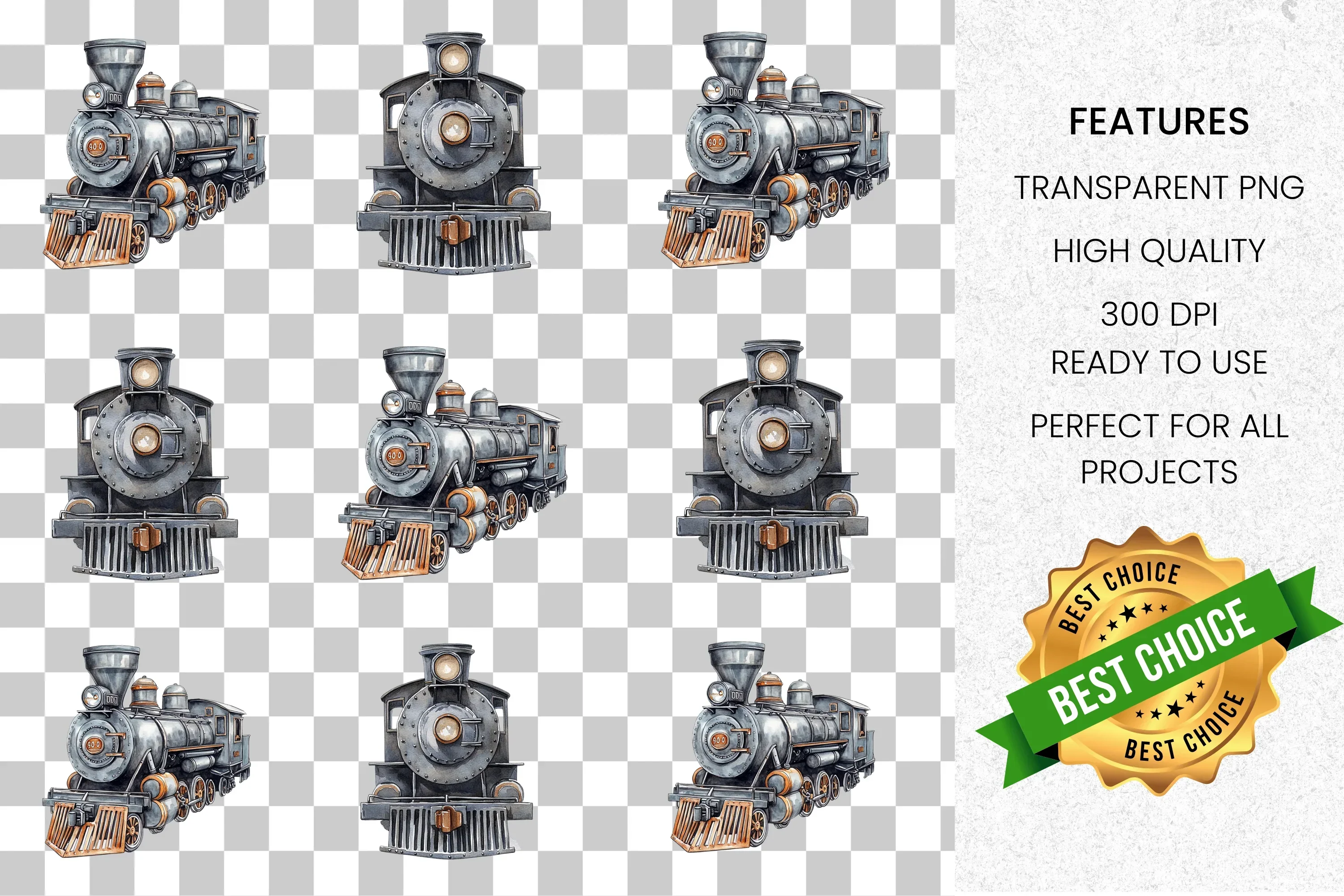 Vintage Steam Train Clipart Bundle - Image 2