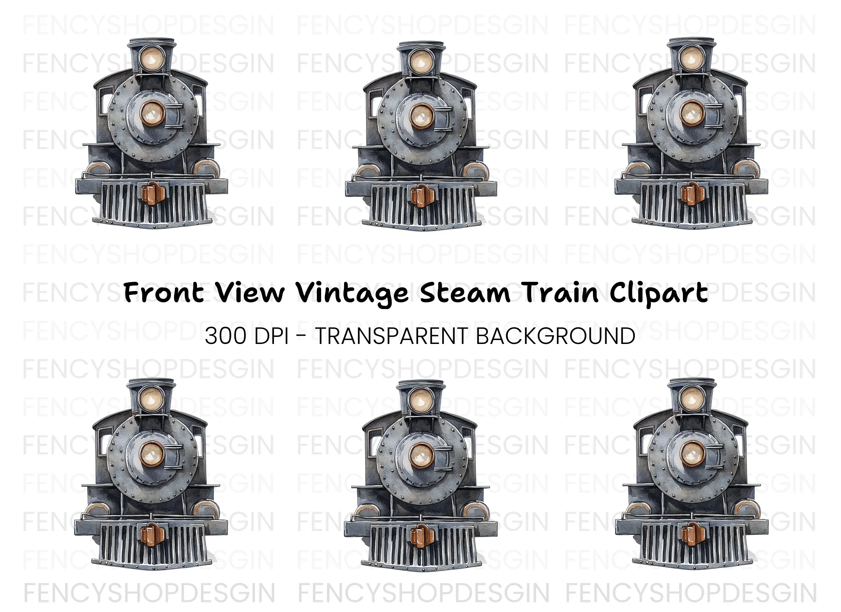 Vintage Steam Train Front View Clipart Bundle