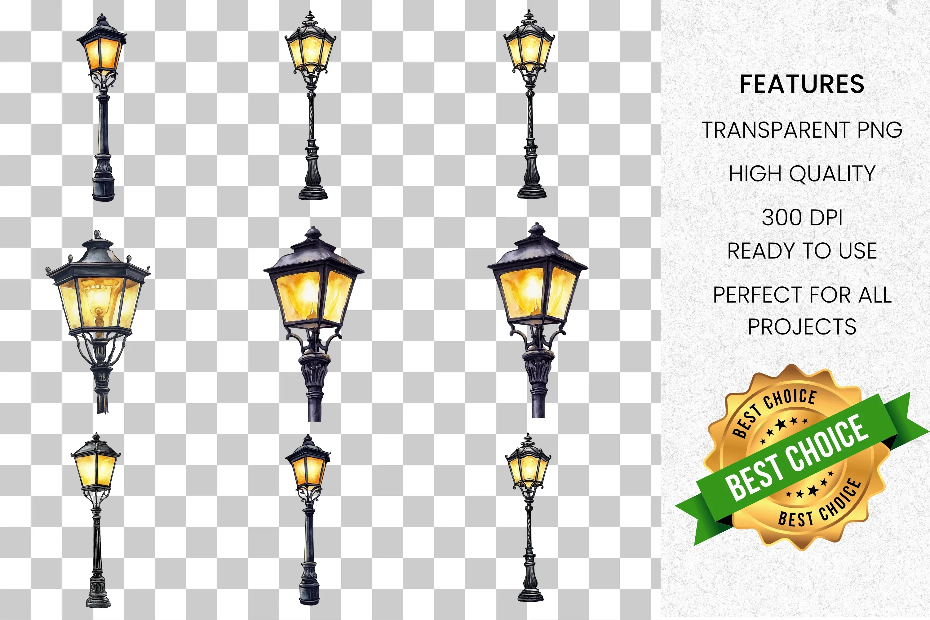 Vintage Street Lamp Clipart Bundle - Image 8
