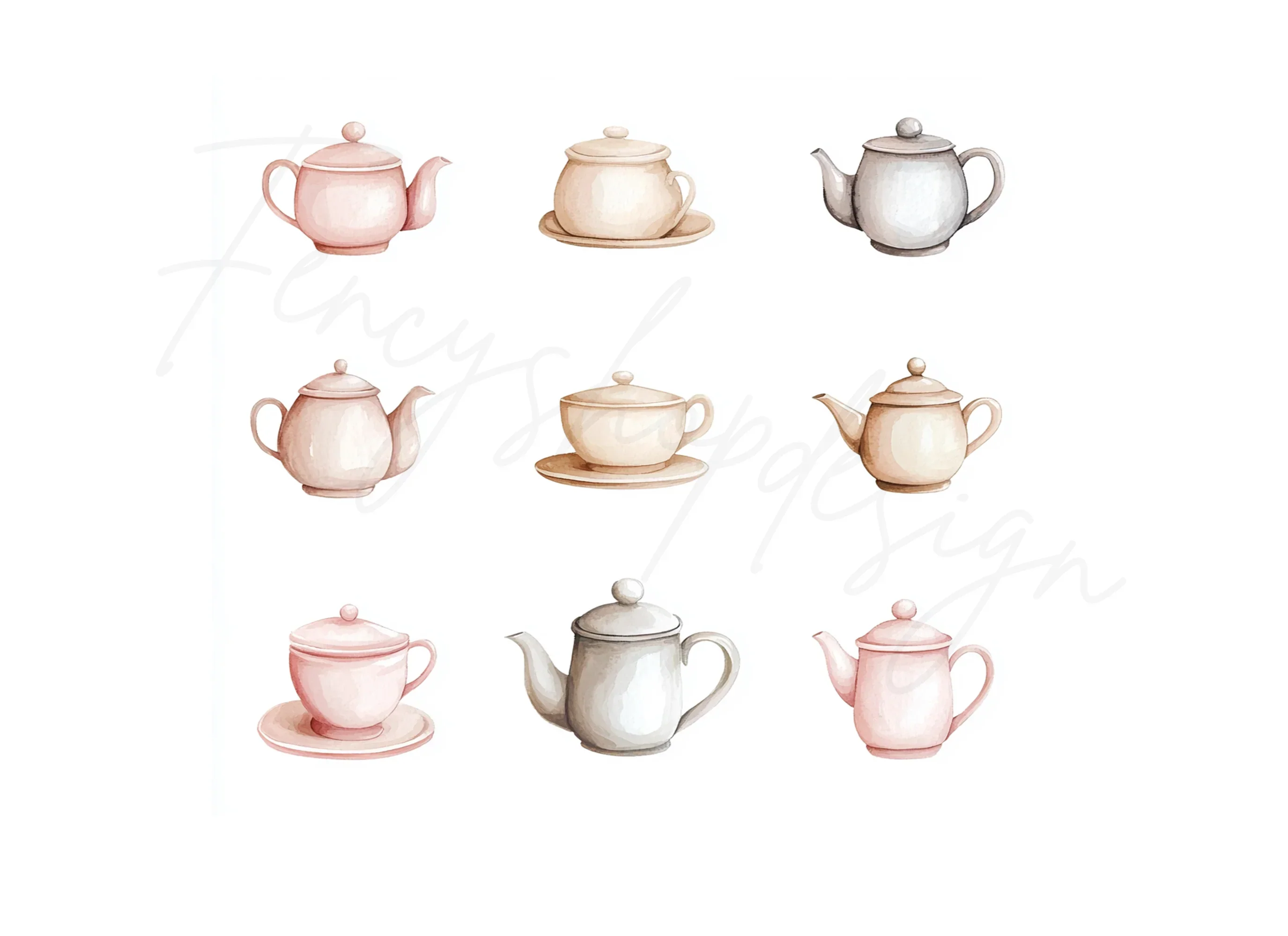 Vintage Teapots and Cups Clipart Bundle - Image 3