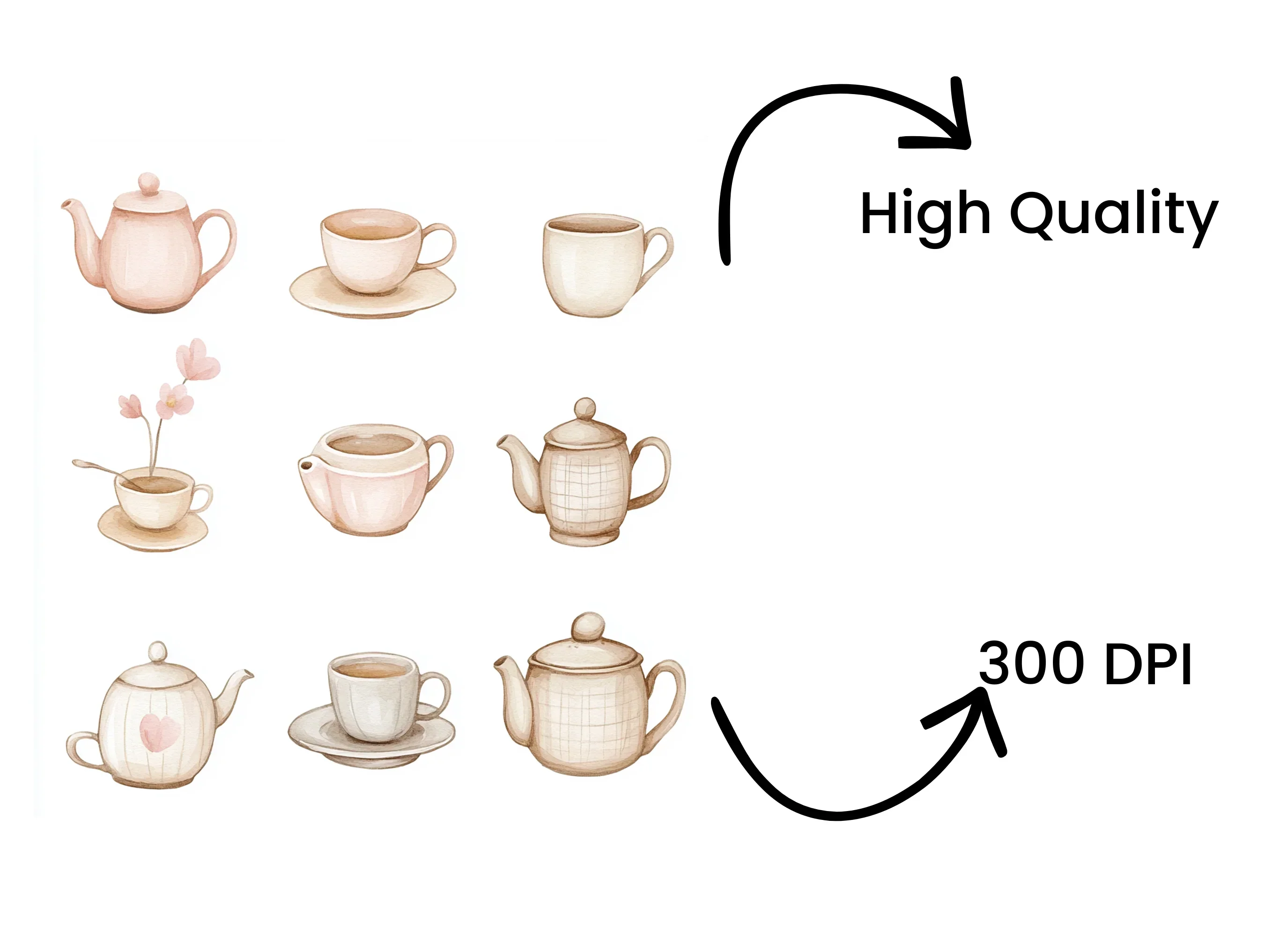 Vintage Teapots and Cups Clipart Bundle - Image 4