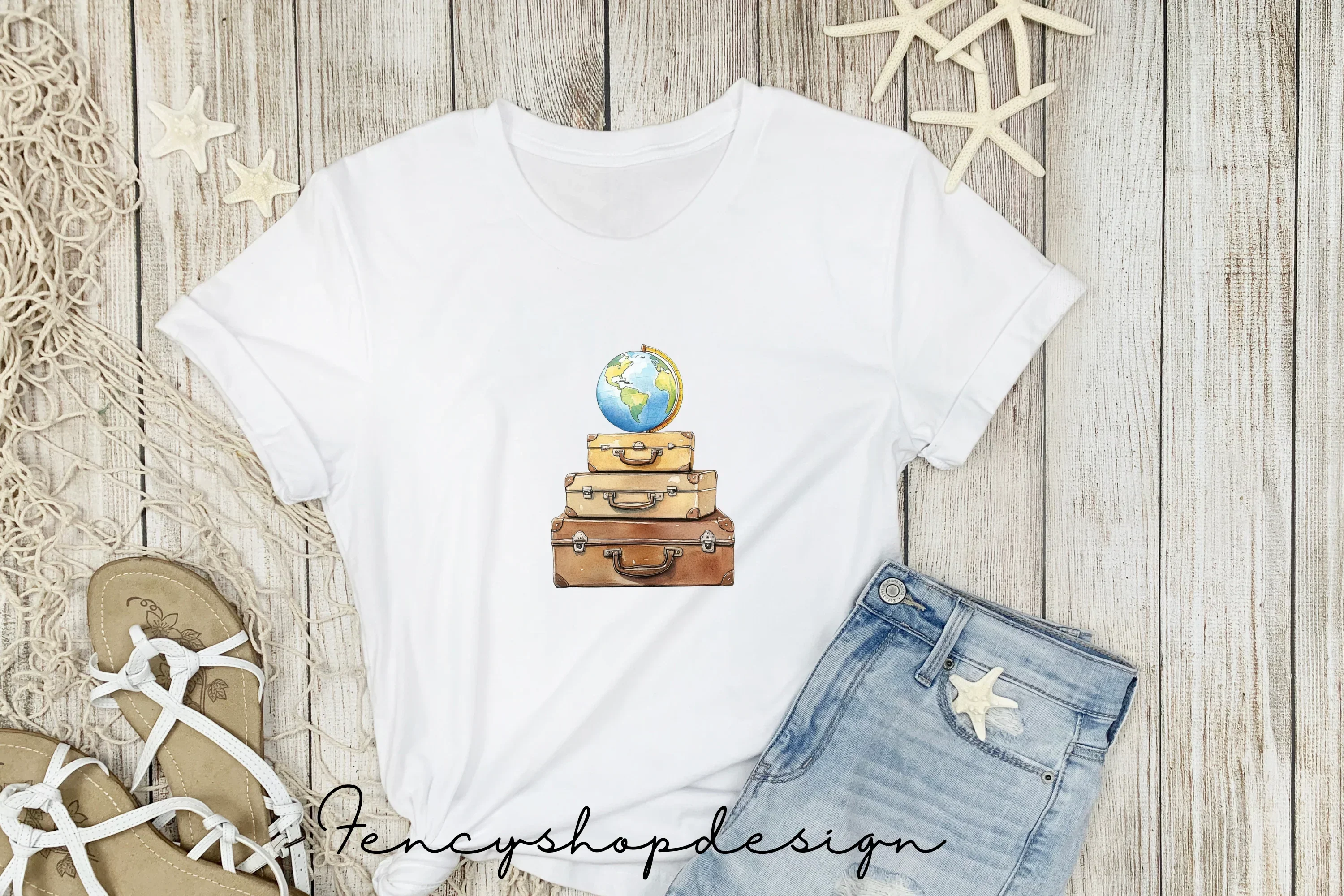 Vintage Travel Suitcase Globe Clipart Bundle - Image 4
