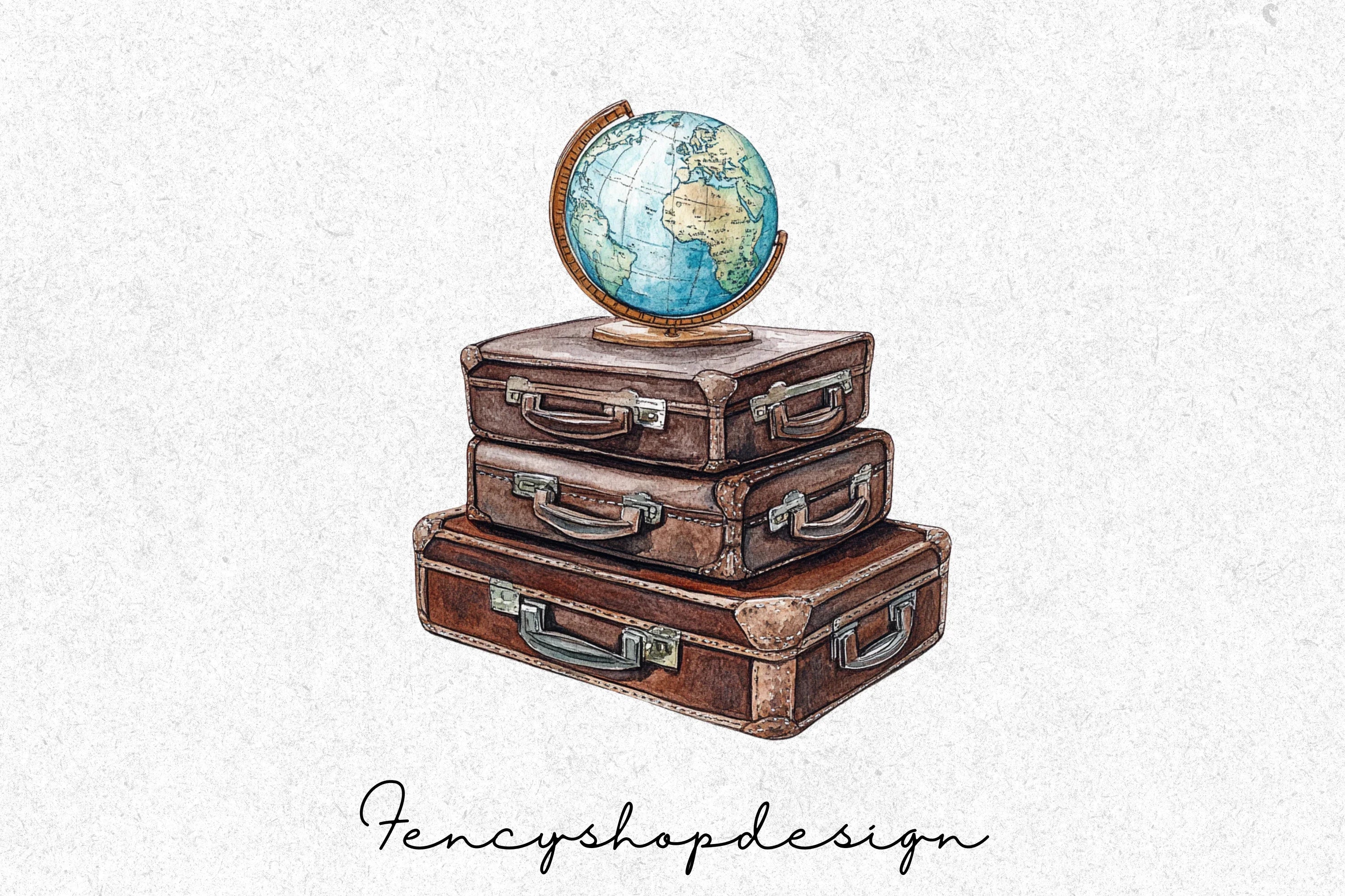 Vintage Travel Suitcase Globe Clipart Bundle - Image 6