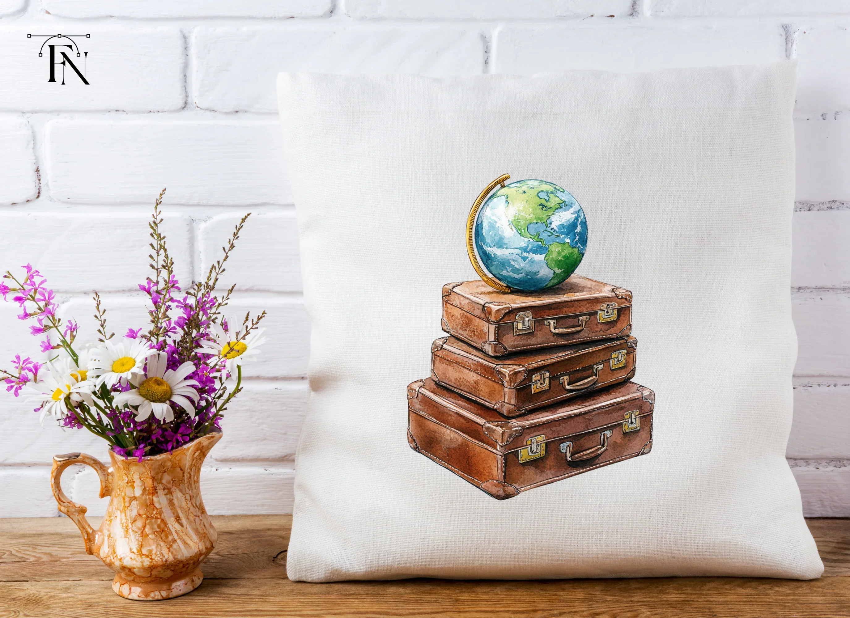 Vintage Travel Suitcases with Globe Clipart Bundle - Image 2