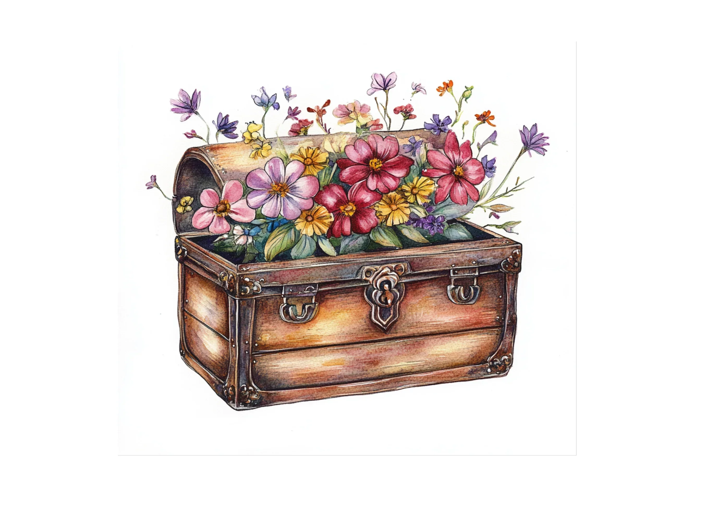 Vintage Treasure Chests with Flowers Clipart Bundle - Image 2