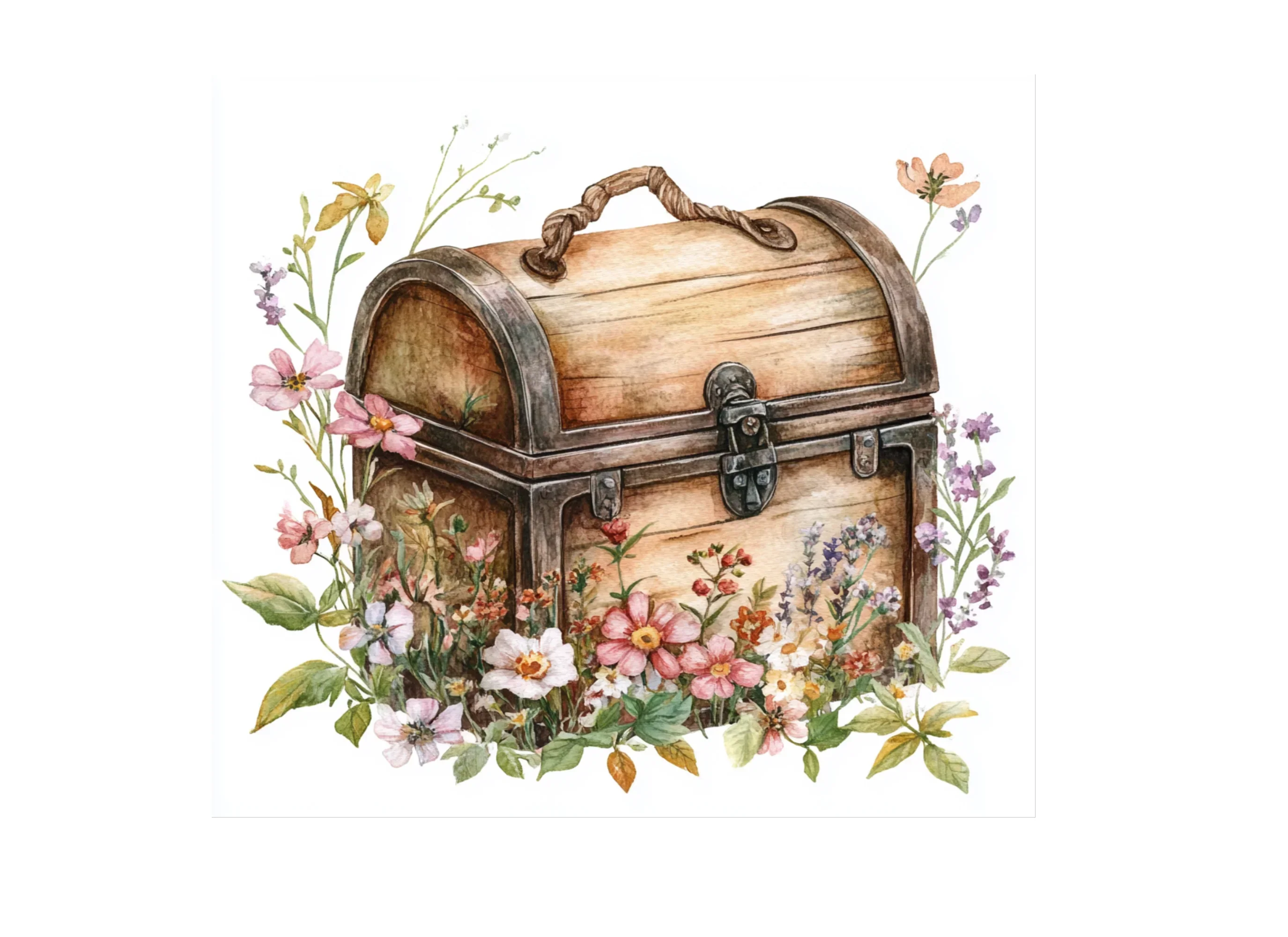 Vintage Treasure Chests with Flowers Clipart Bundle - Image 3