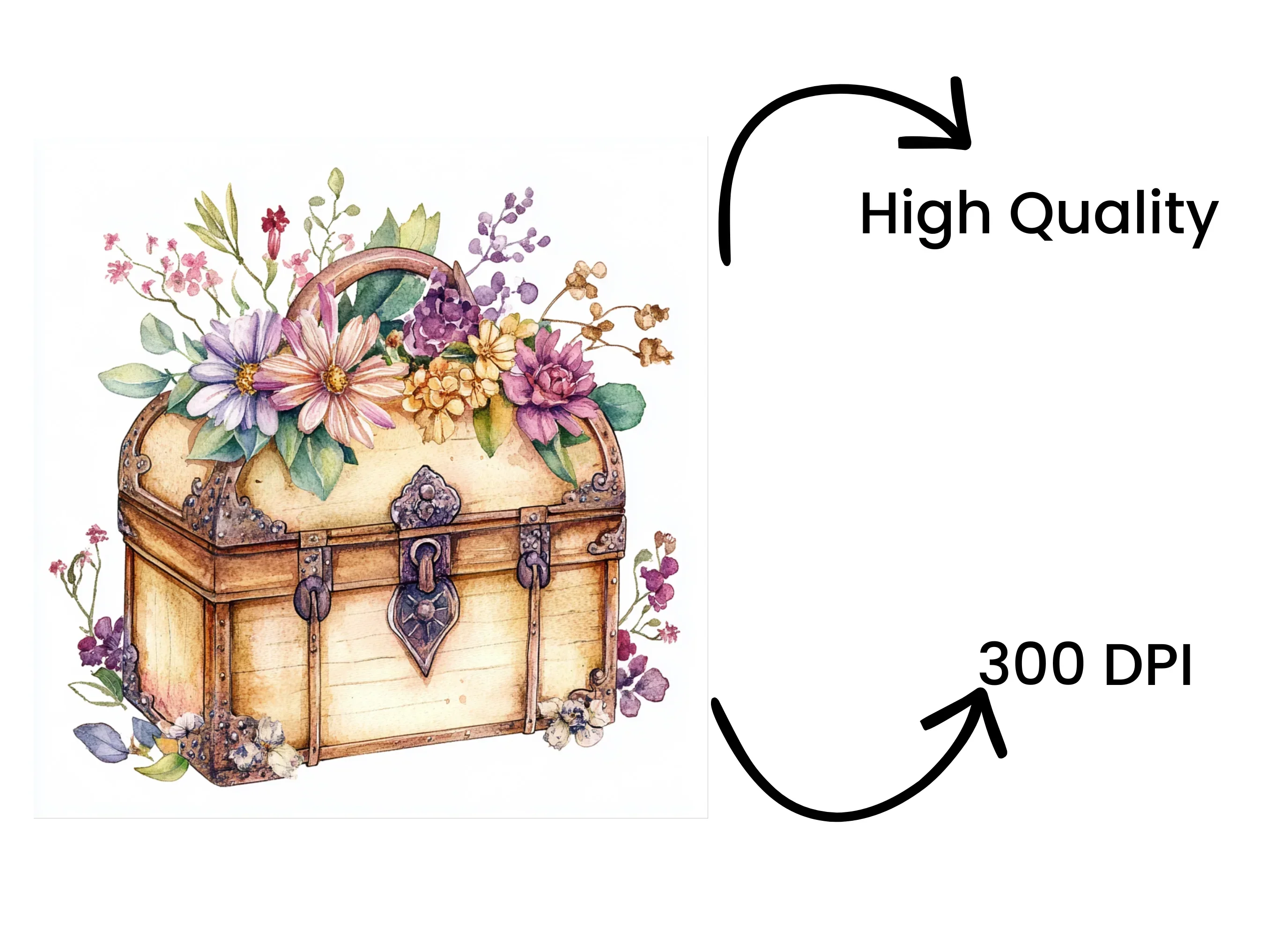 Vintage Treasure Chests with Flowers Clipart Bundle - Image 4