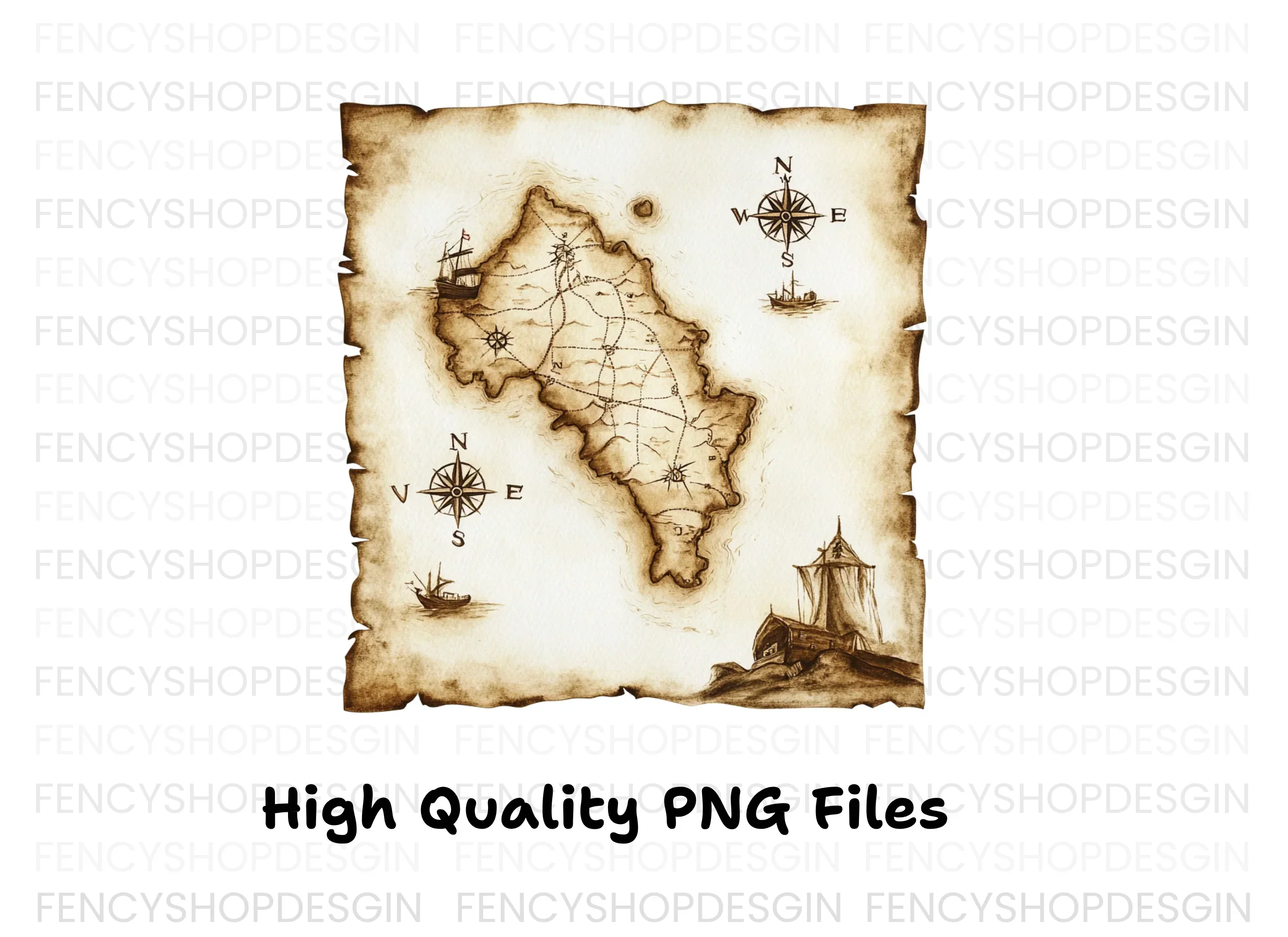 Vintage Treasure Island Map Clipart Bundle - Image 3