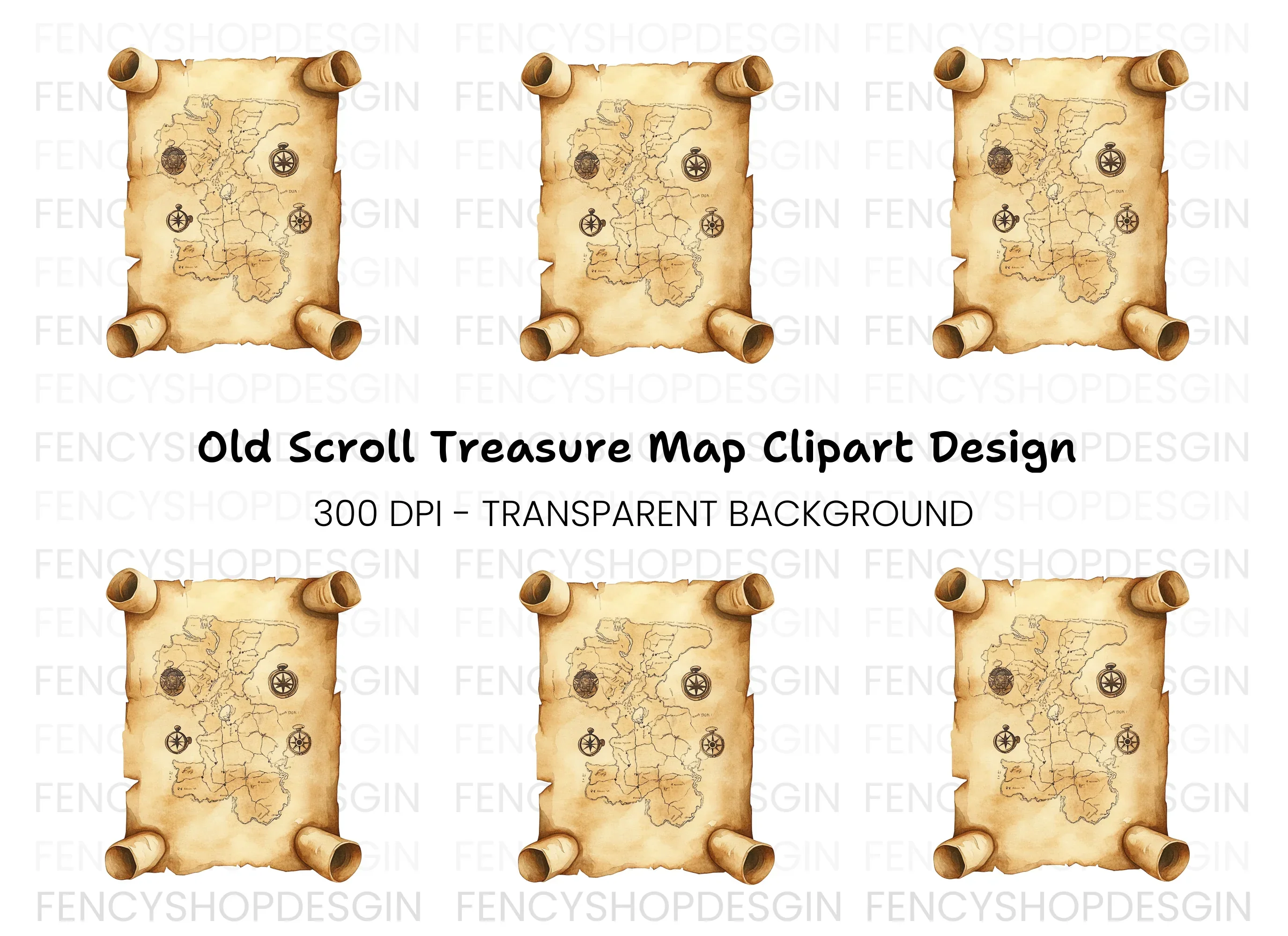 Vintage Treasure Map Clipart Bundle