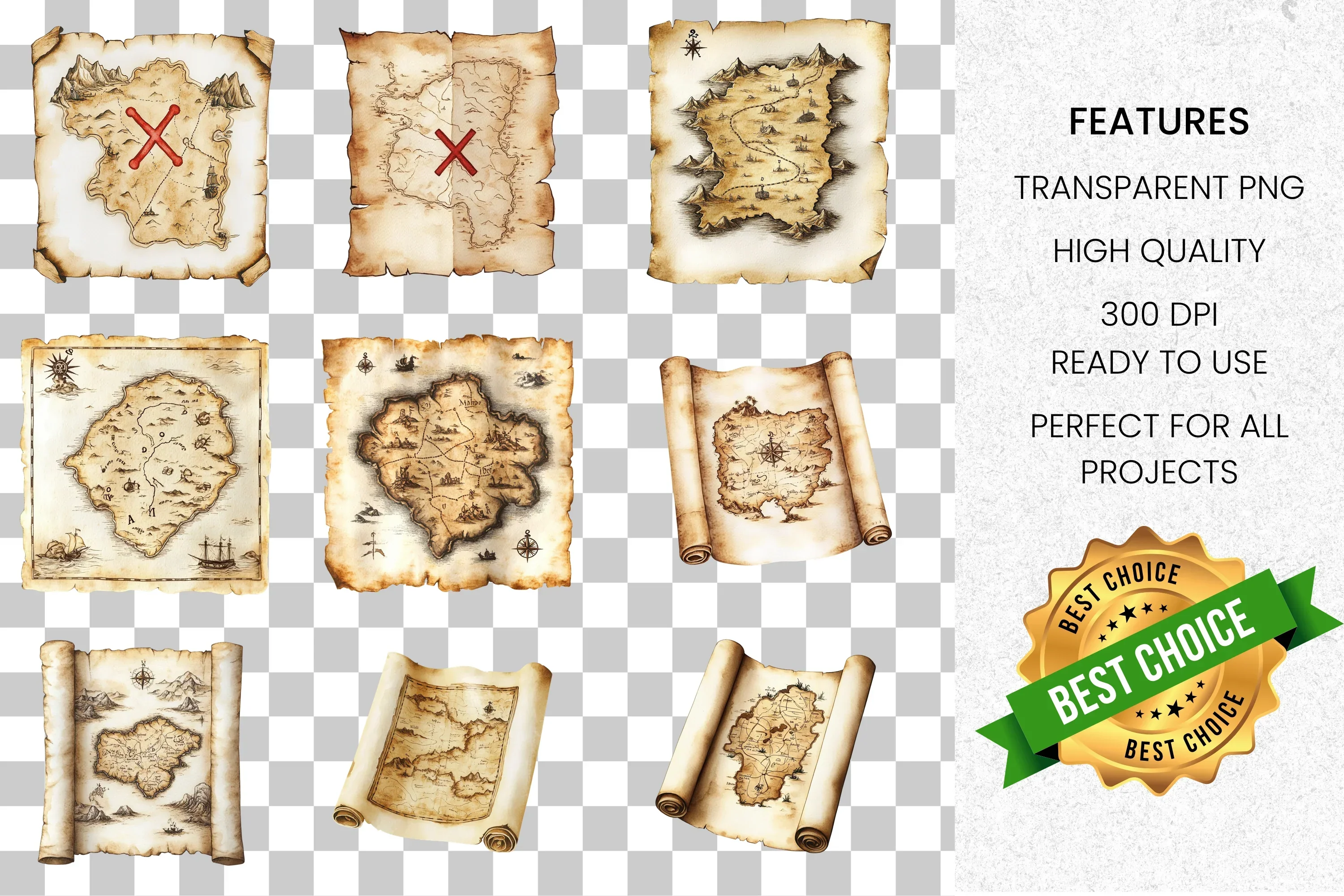 Vintage Treasure Maps Clipart Bundle - Image 8