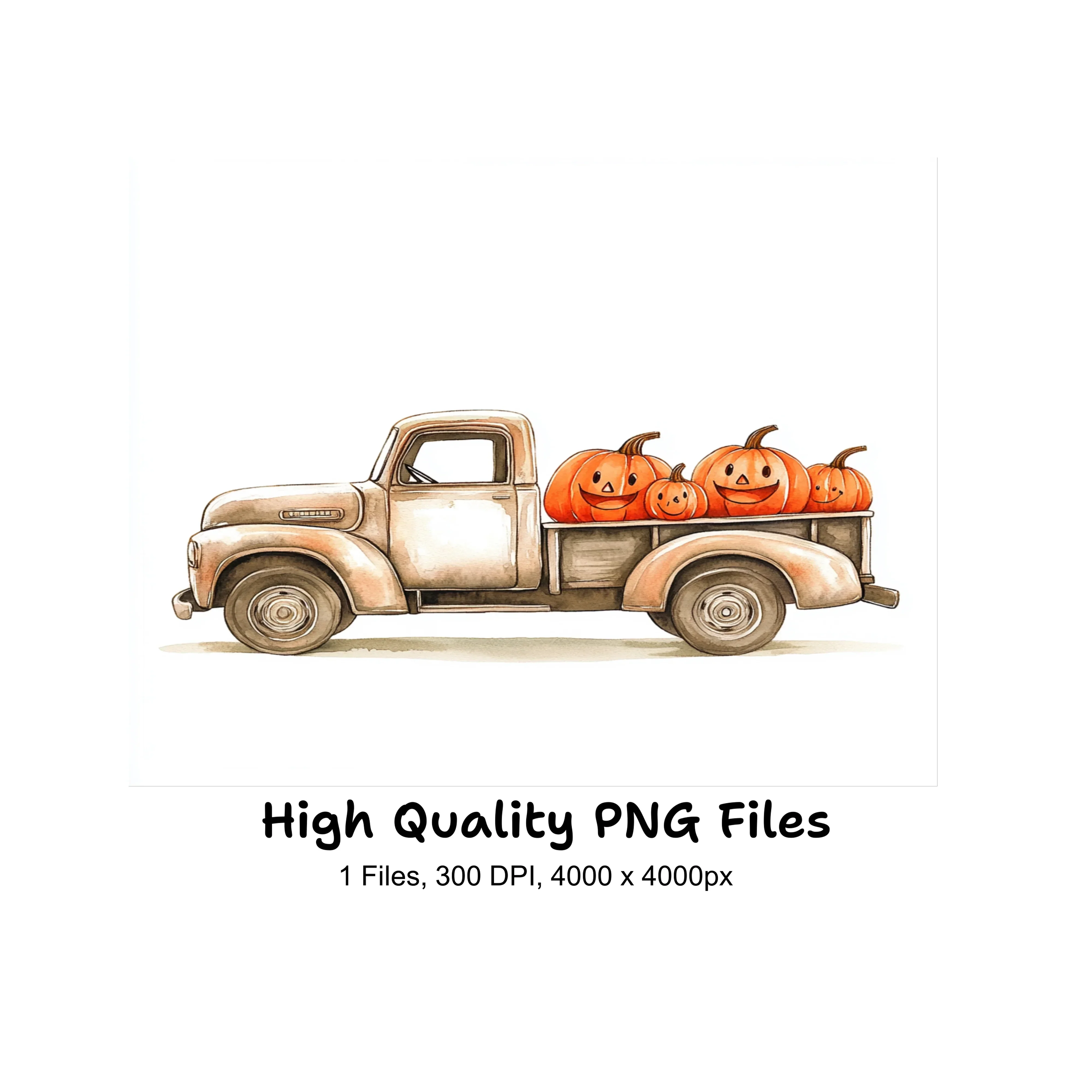 Vintage Truck with Happy Pumpkins Clipart Bundle