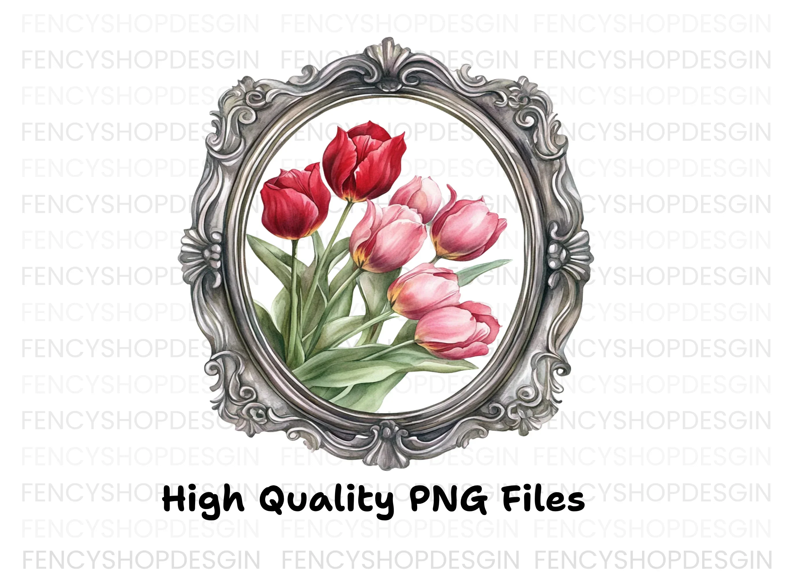 Vintage Tulip Bouquet Frame Clipart Bundle - Image 2