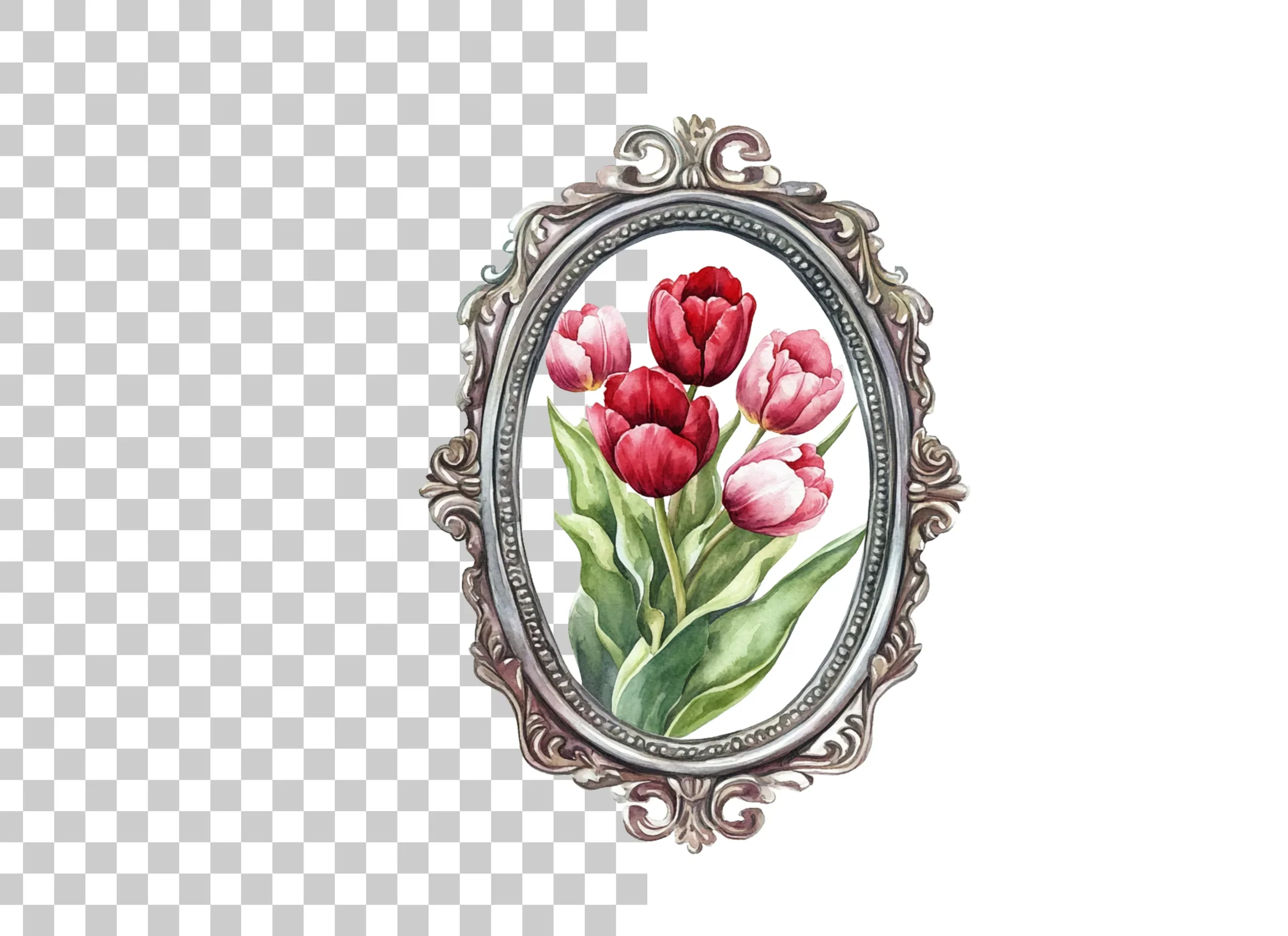 Vintage Tulip Bouquet Frame Clipart Bundle - Image 6