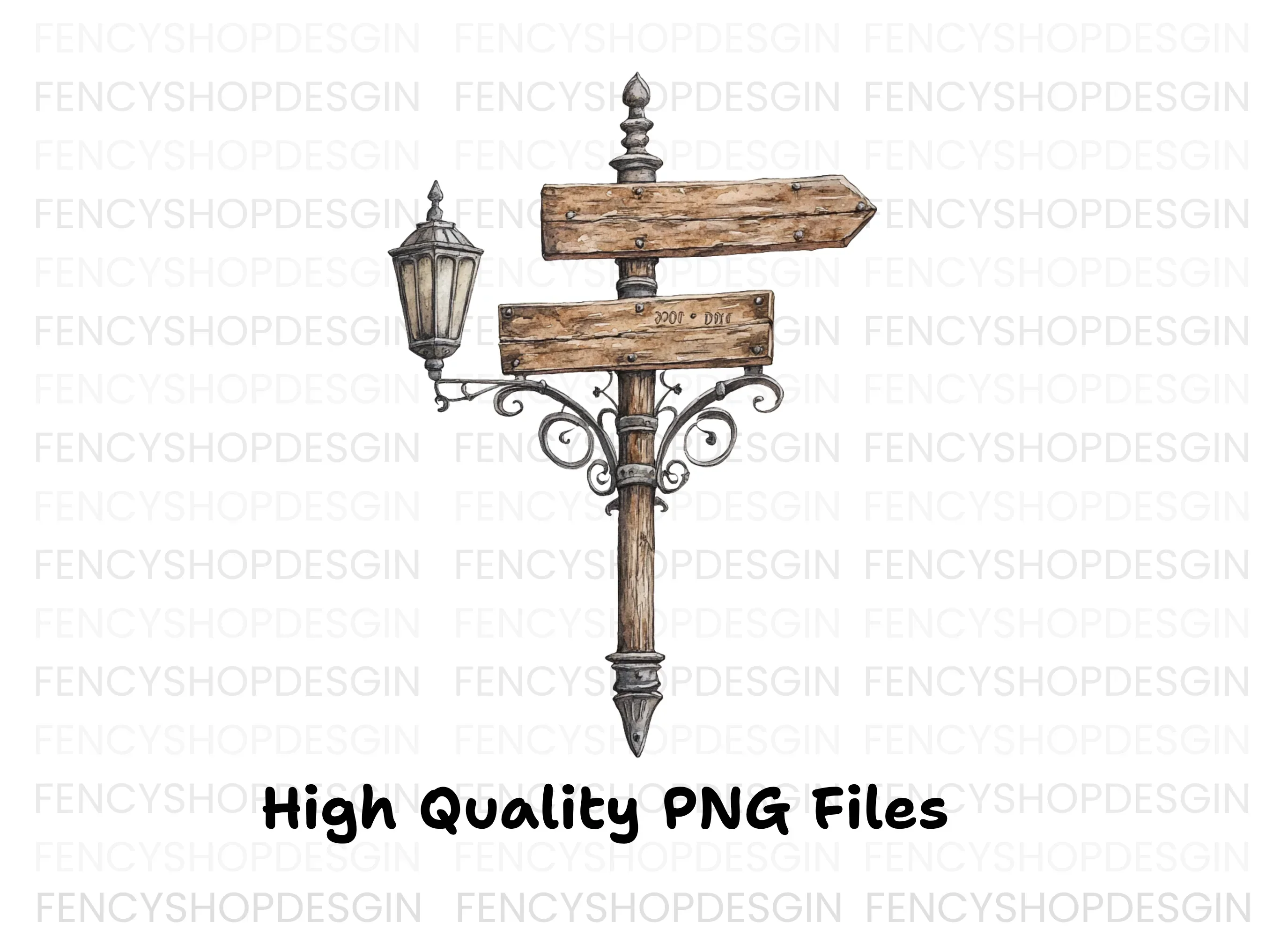 Vintage Wooden Signpost with Lantern Clipart Bundle - Image 2