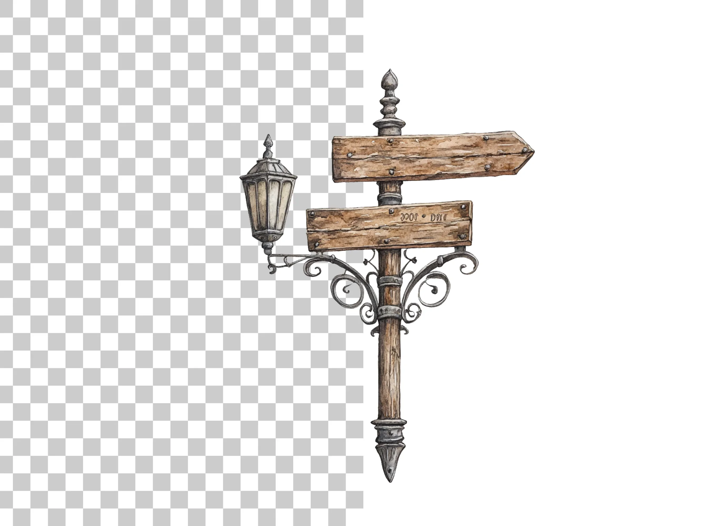 Vintage Wooden Signpost with Lantern Clipart Bundle - Image 3