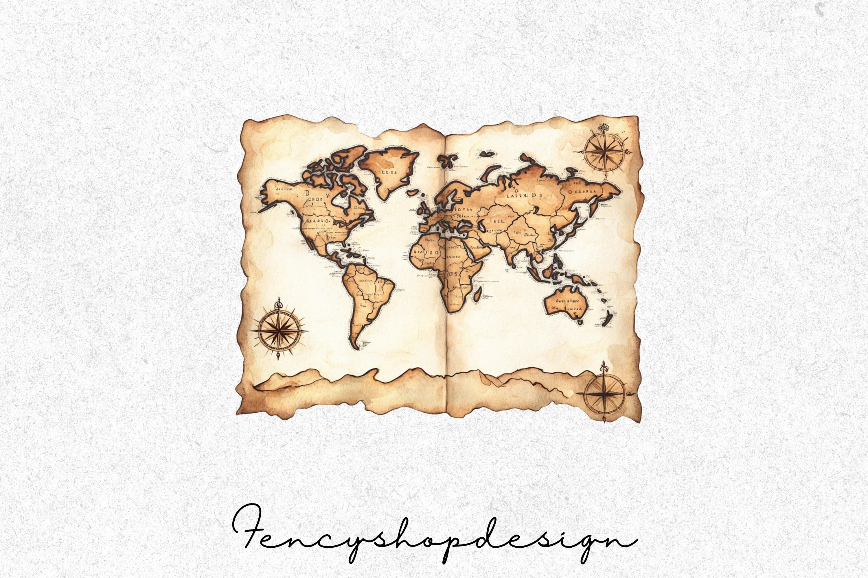 Vintage World Map Scroll Clipart Bundle - Image 7