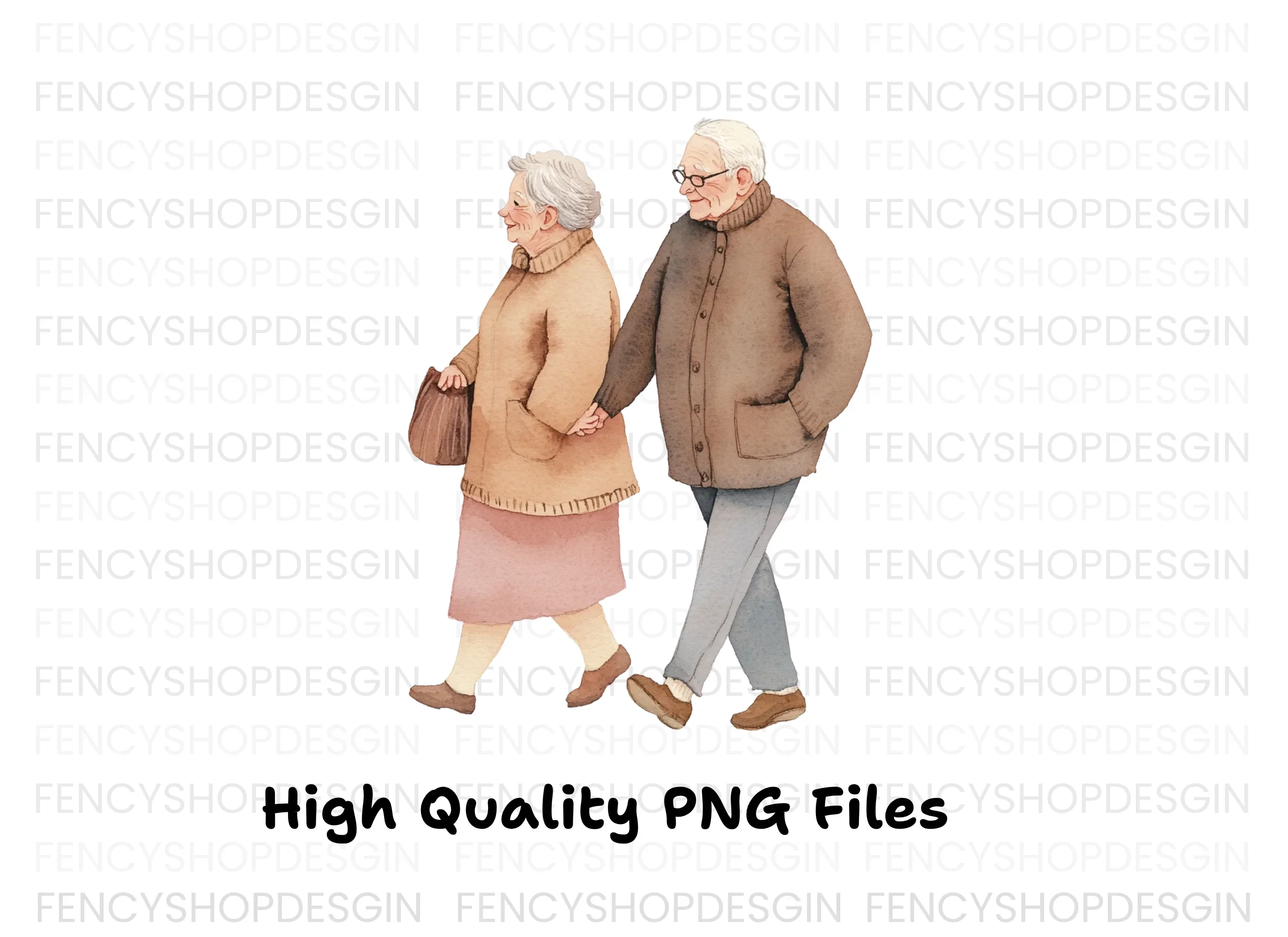 Walking Elderly Couple Clipart Bundle - Image 3