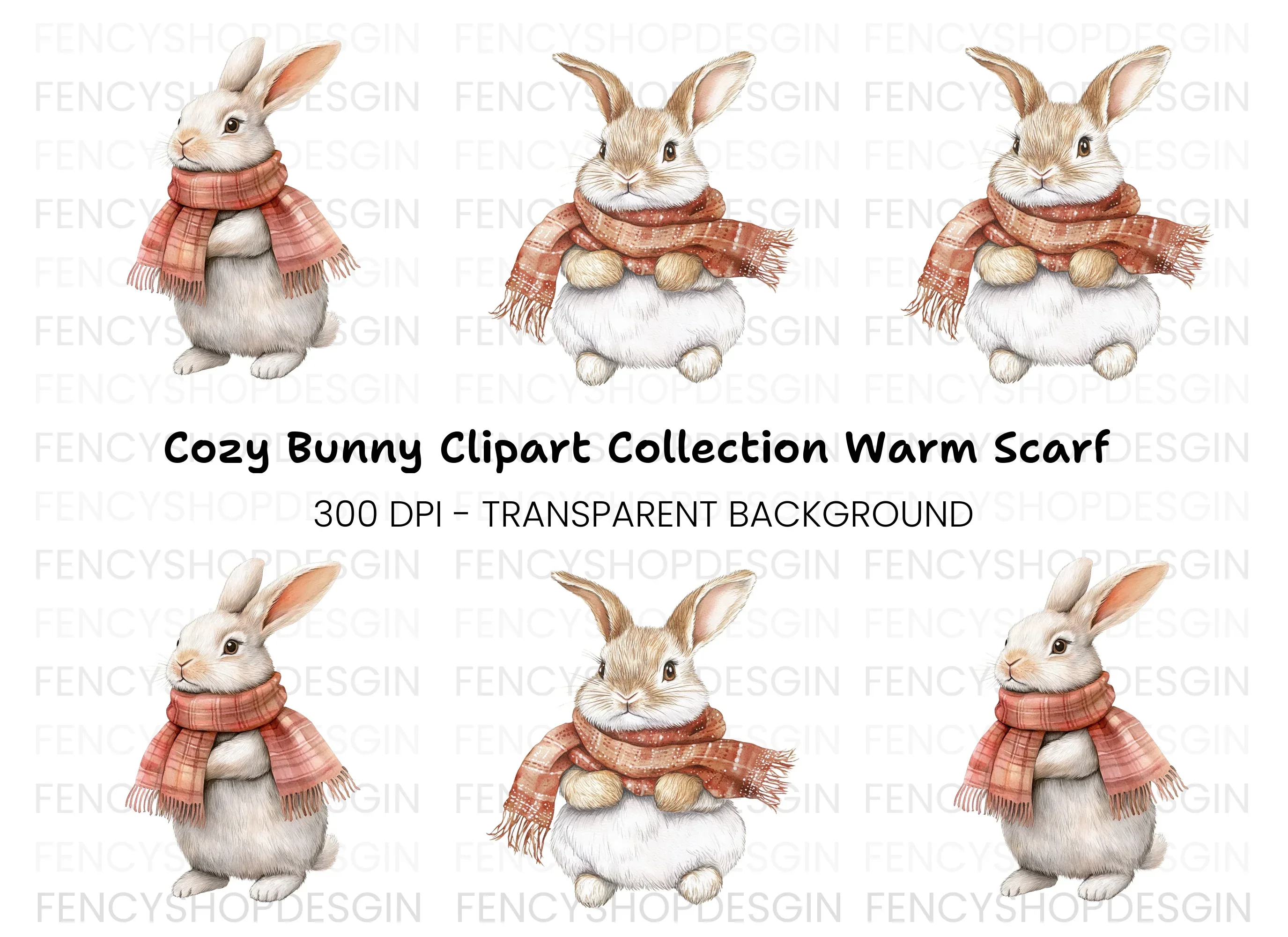 Warm Bunnies in Scarves Clipart Bundle