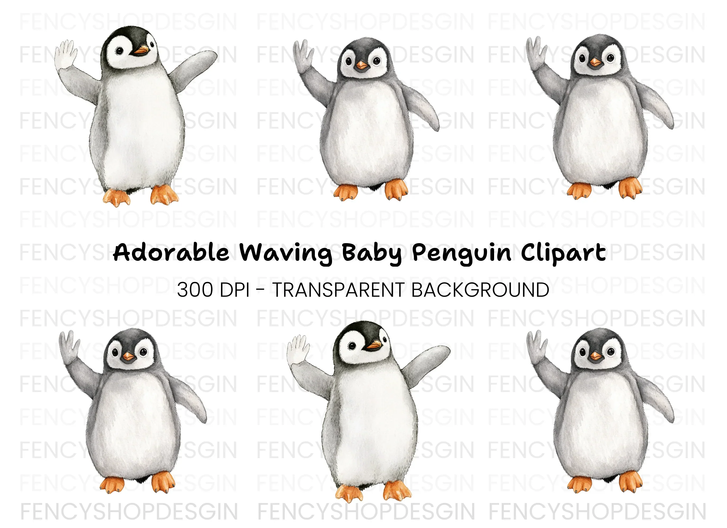 Waving Baby Penguin Clipart Bundle