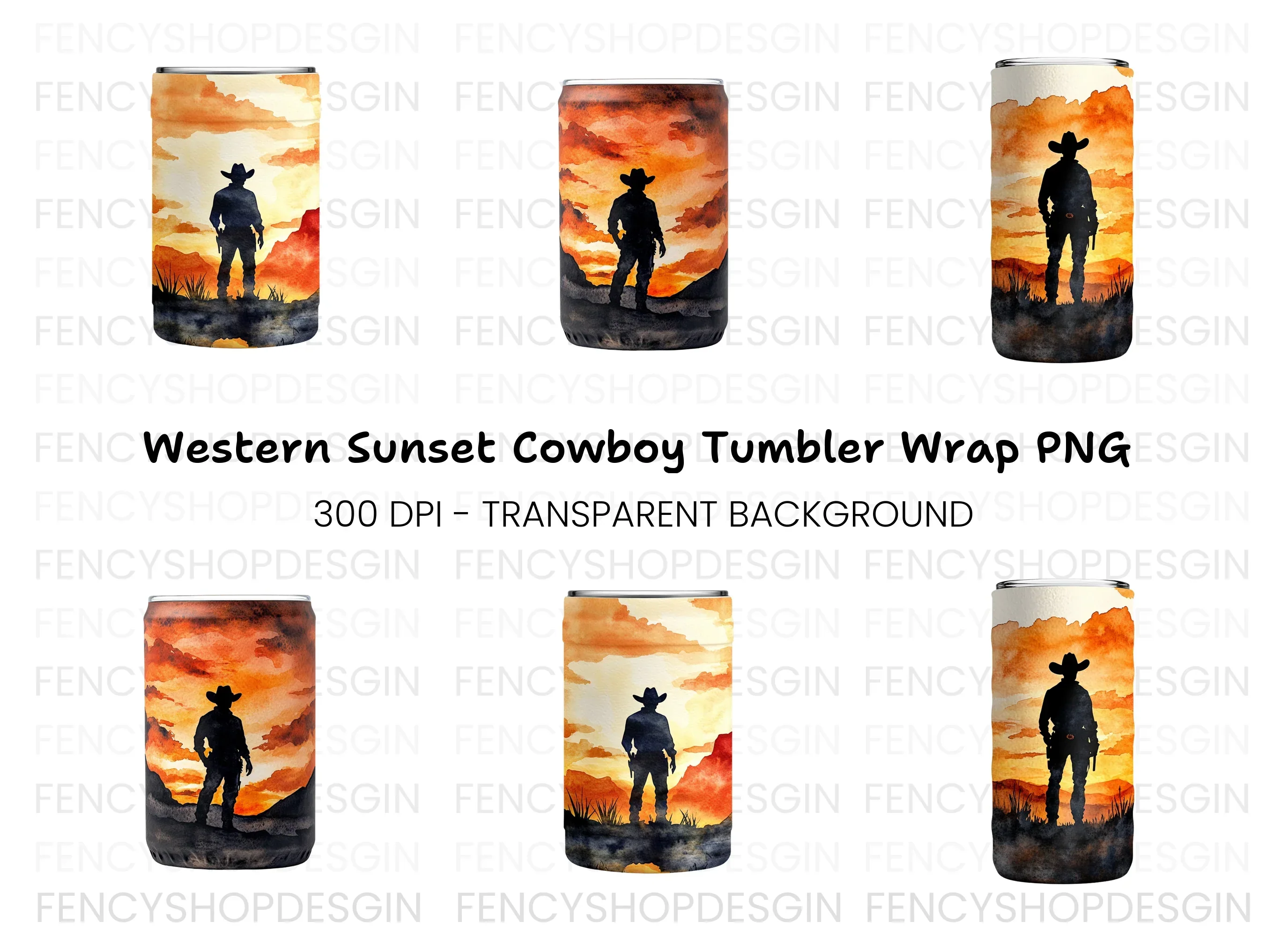 Western Cowboy Silhouette Tumbler Clipart Bundle