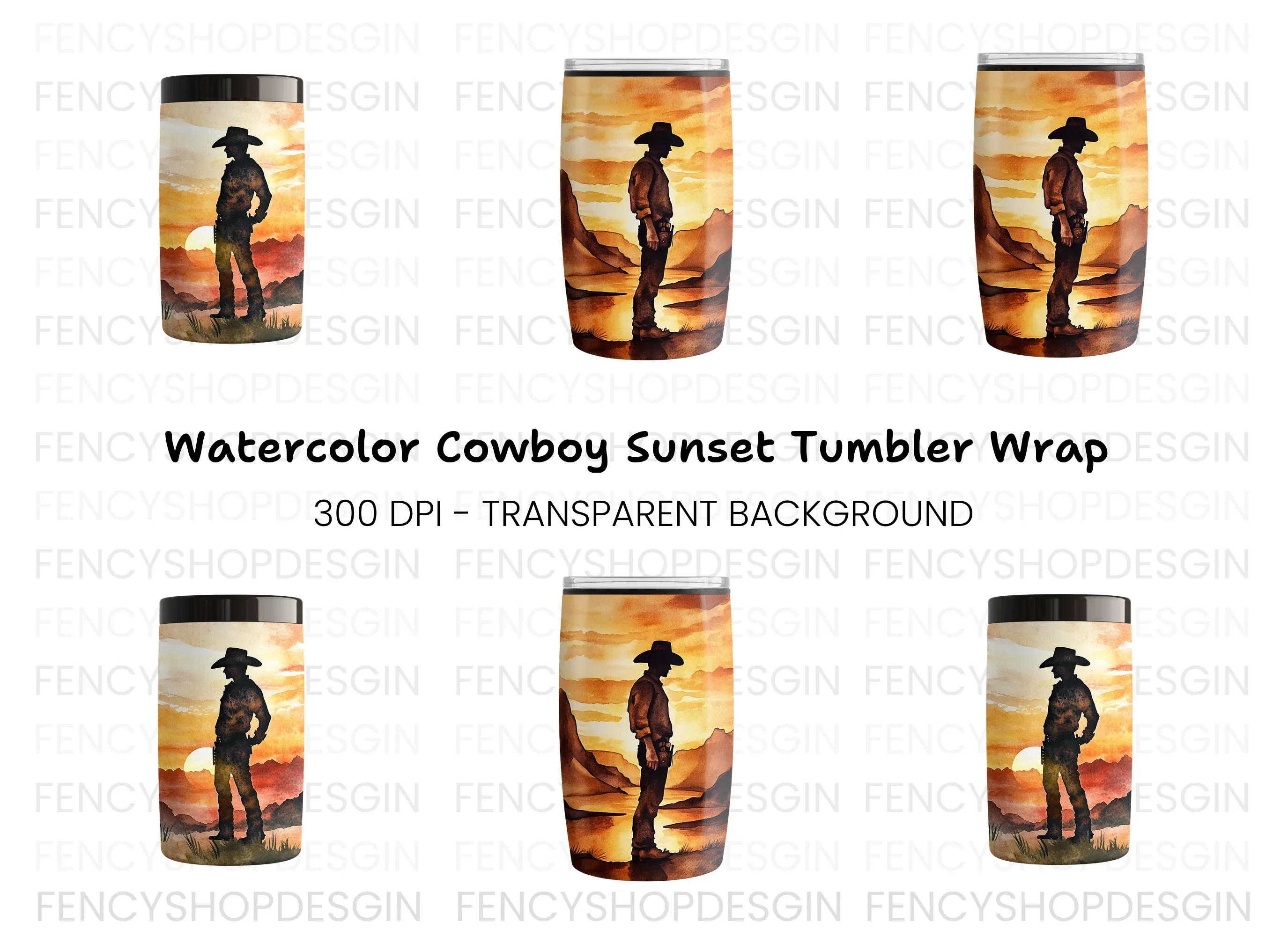 Western Landscape Cowboy Tumbler Clipart Bundle
