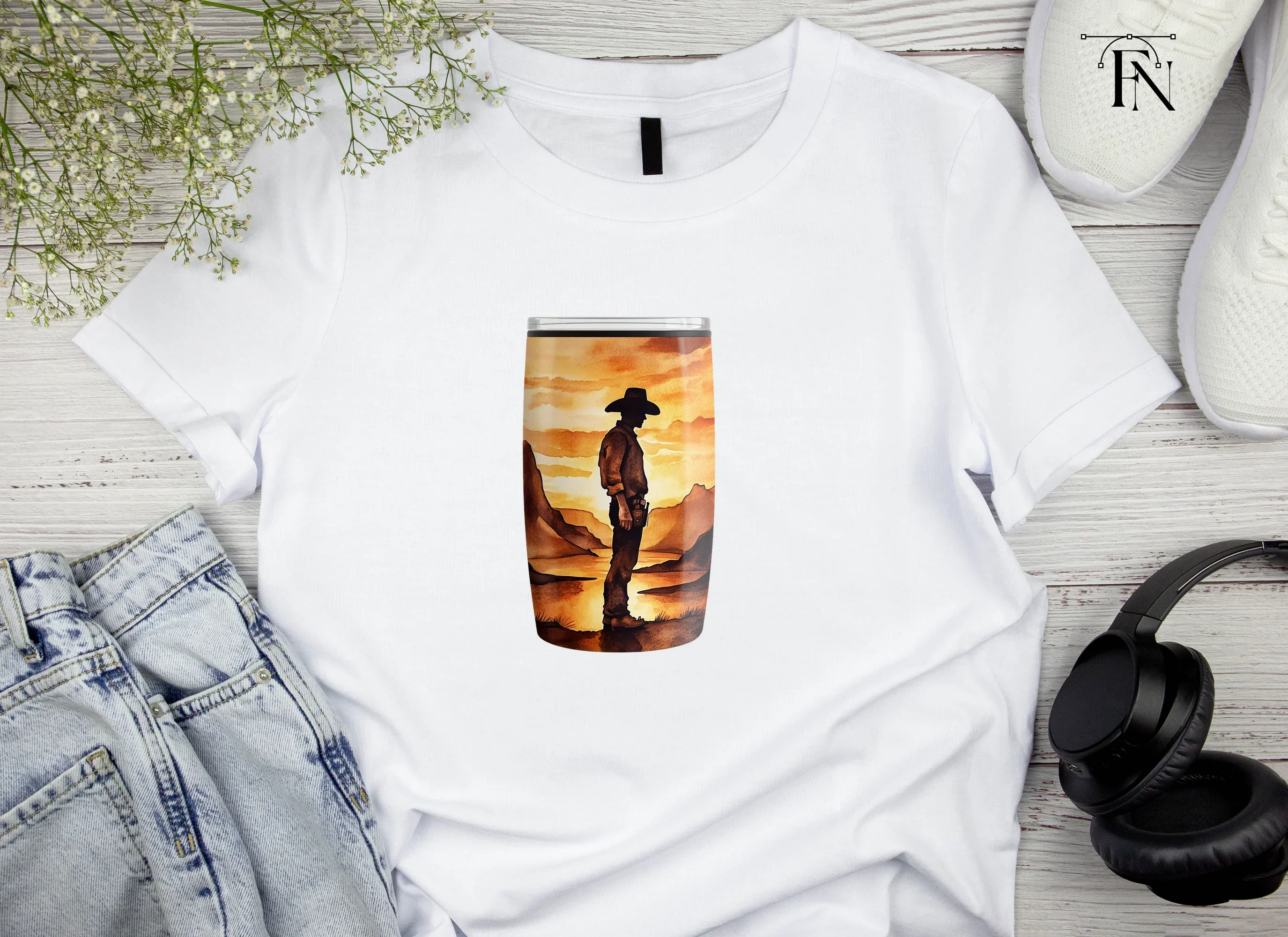 Western Landscape Cowboy Tumbler Clipart Bundle - Image 4