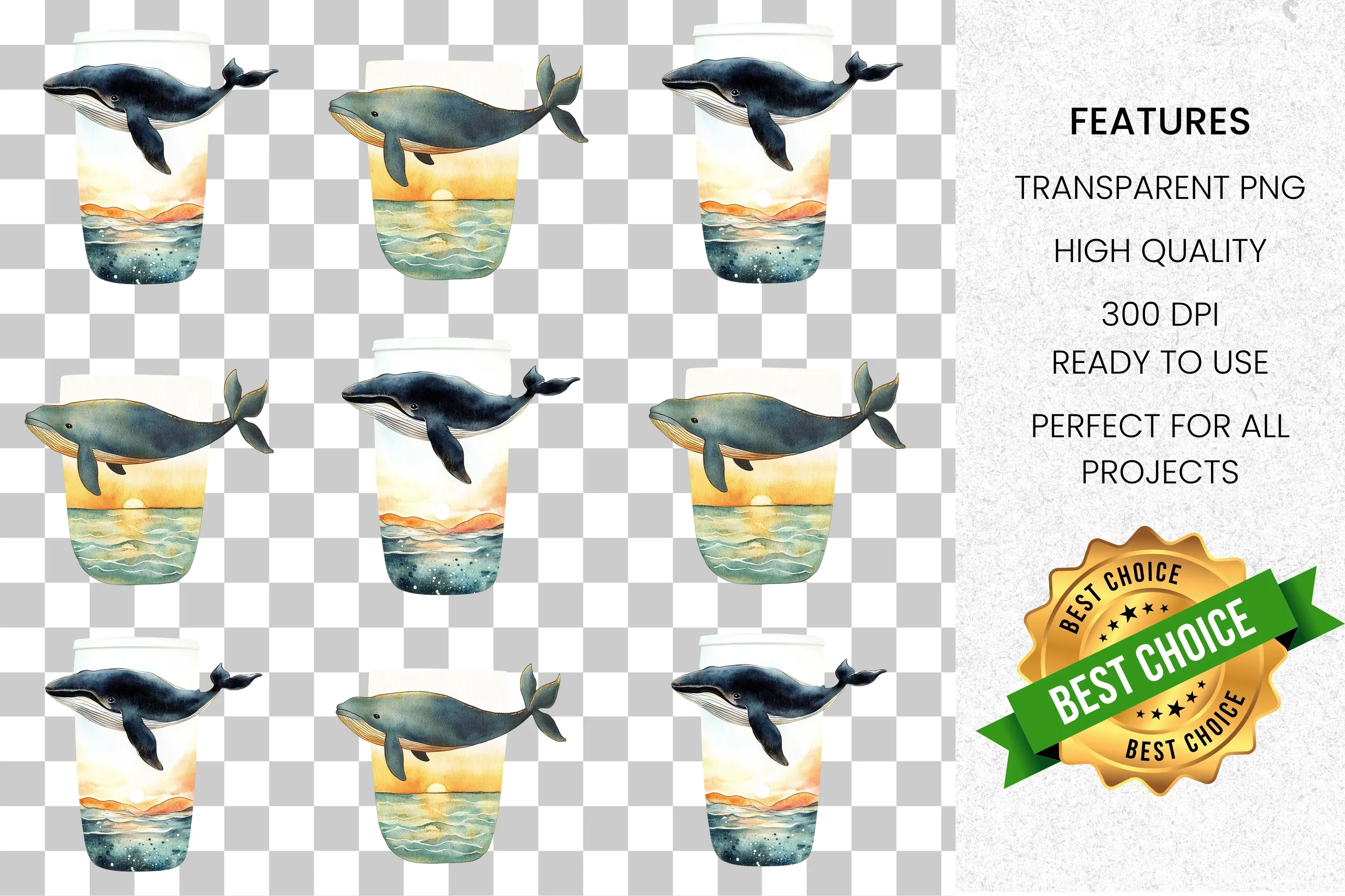 Whale Sunset Jar Clipart Bundle - Image 6