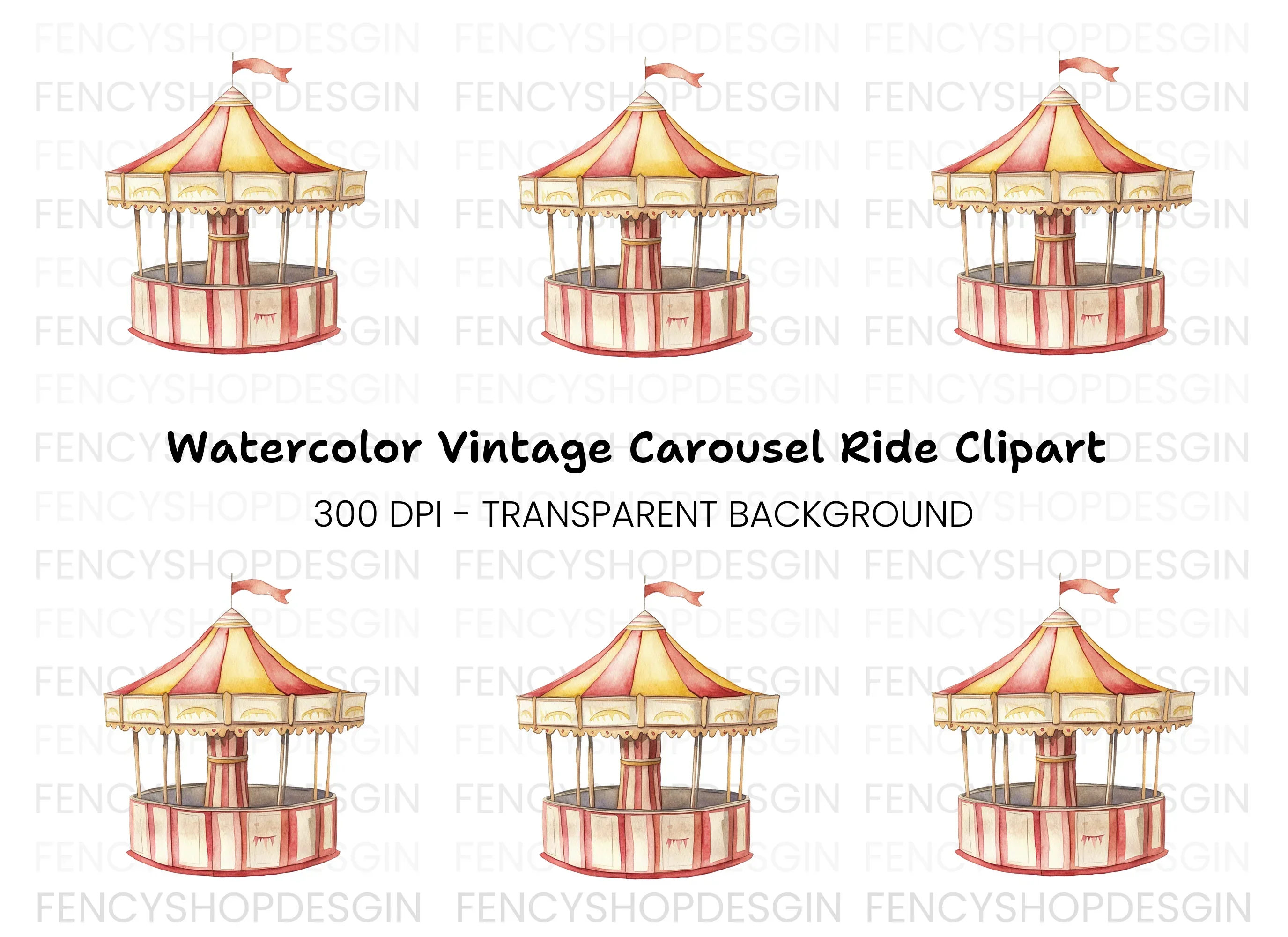 Whimsical Carnival Merry Go Round Clipart Bundle