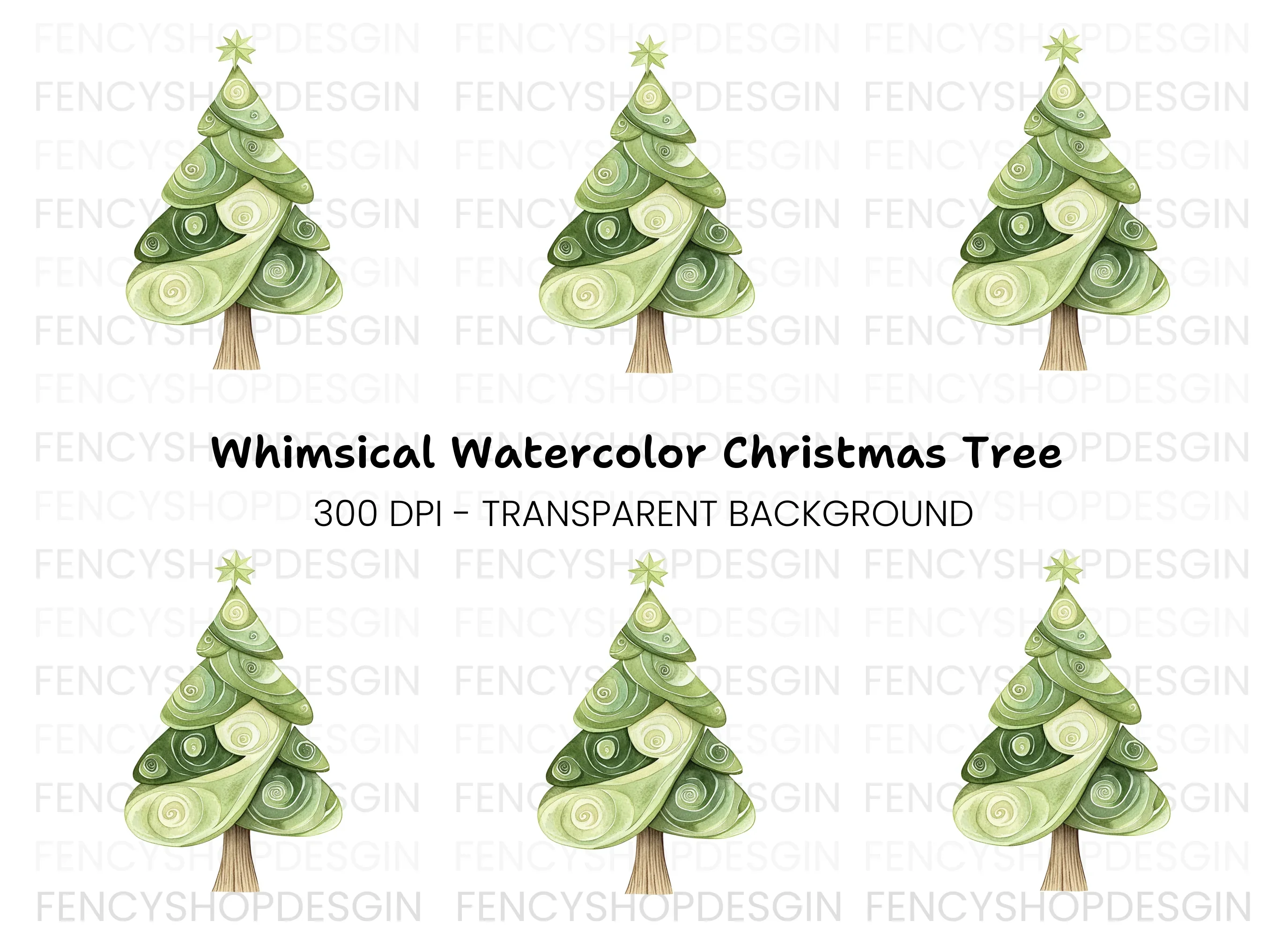 Whimsical Christmas Tree Clipart Bundle